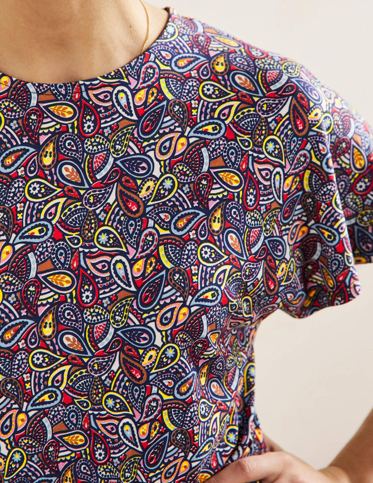 Flutter Sleeve Jersey Dress-Navy Paisley Blush-3