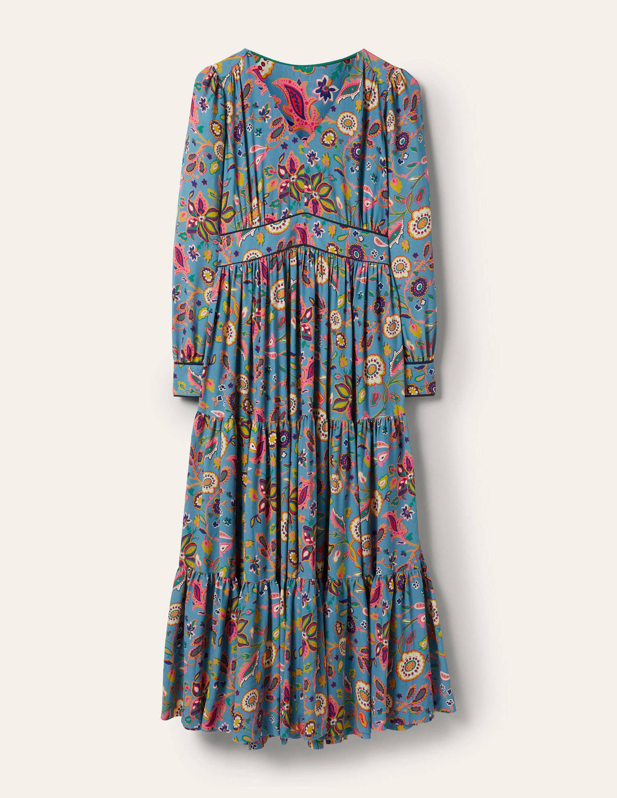 V-Neck Tiered Midi Dress-Dusty Blue, Opulent Paradise - Image 5