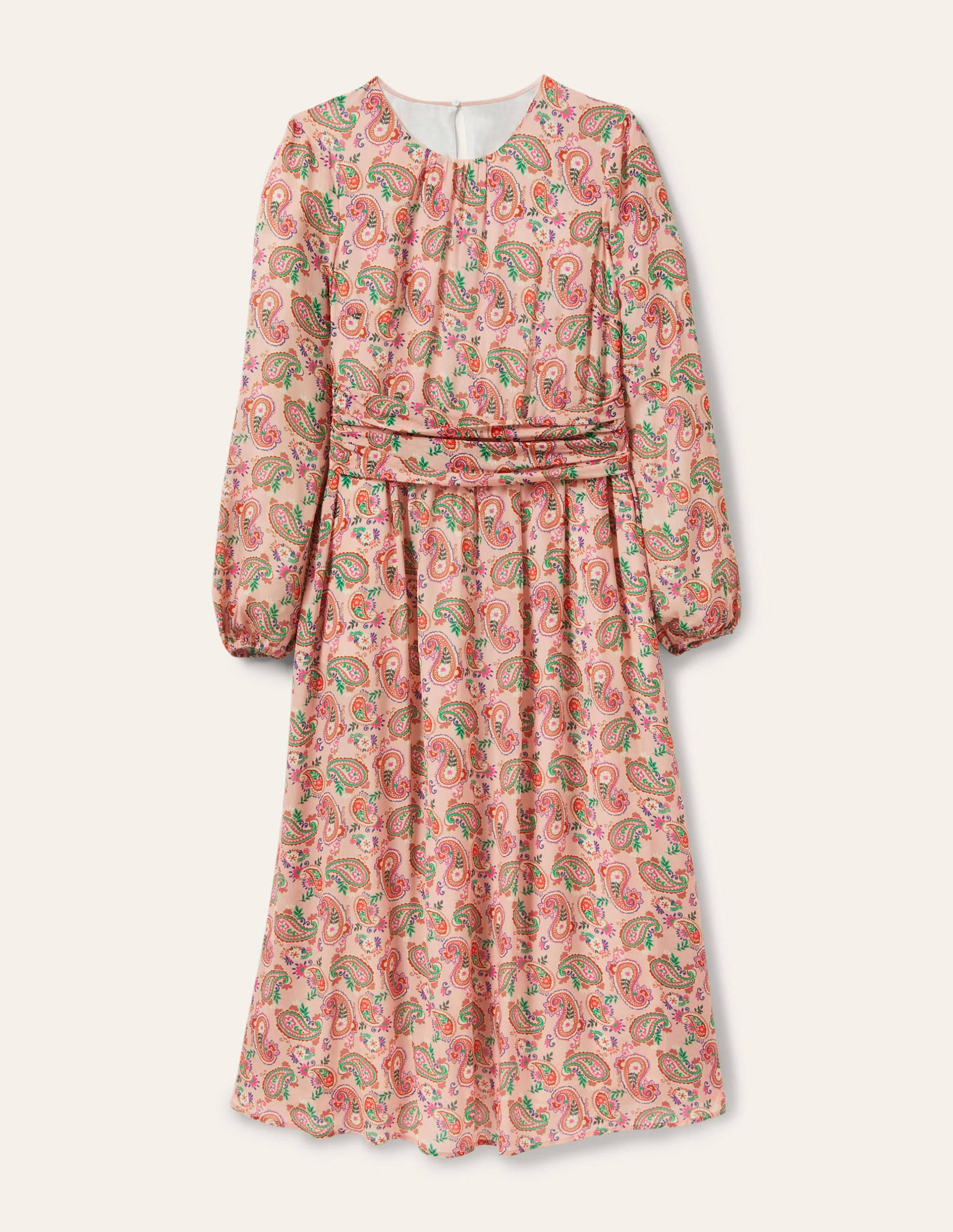 Ruched Waist Midi Dress-Milkshake, Paisley Bloom - Image 5