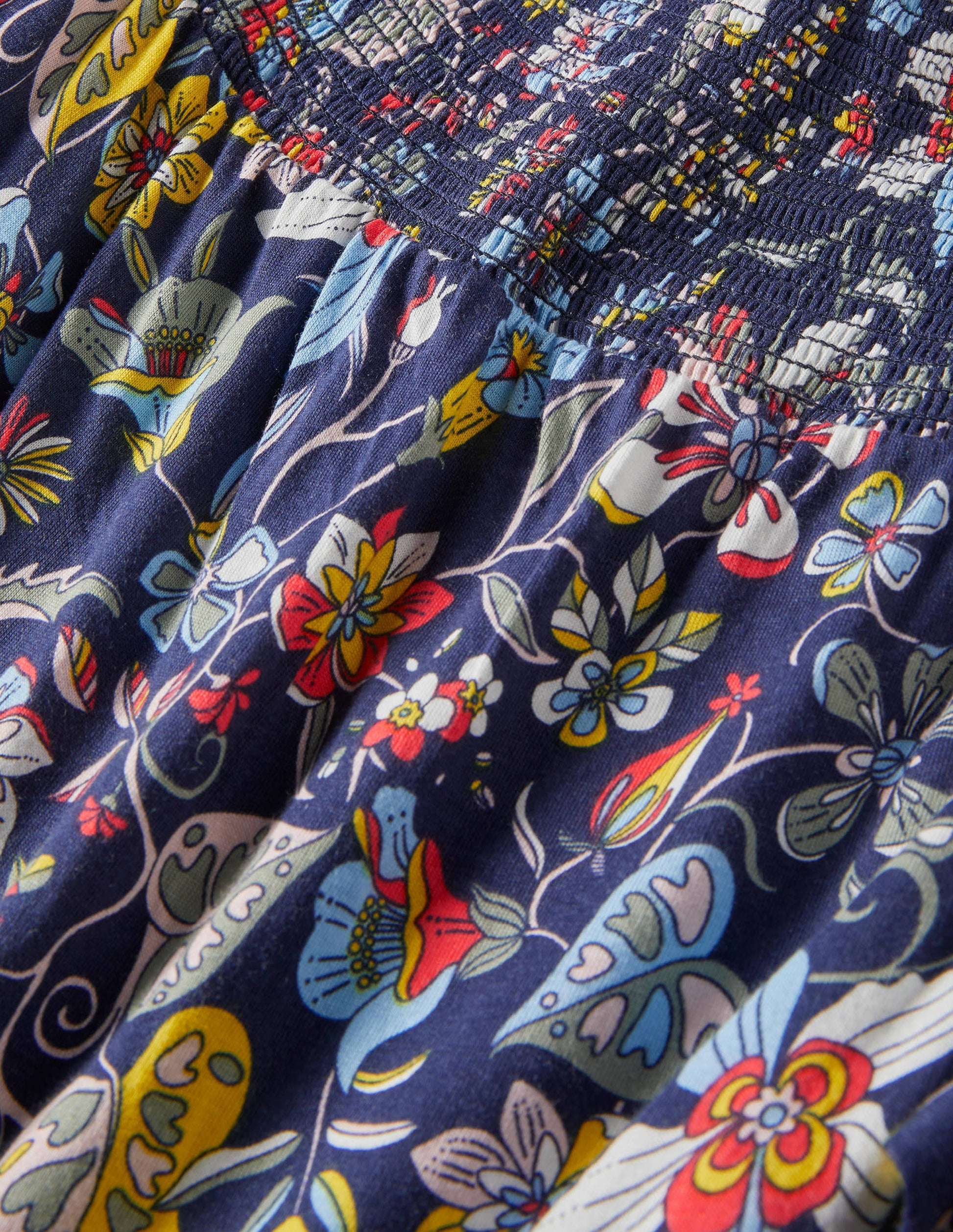Smocked Neck Jersey Midi Dress-French Navy Floral-5
