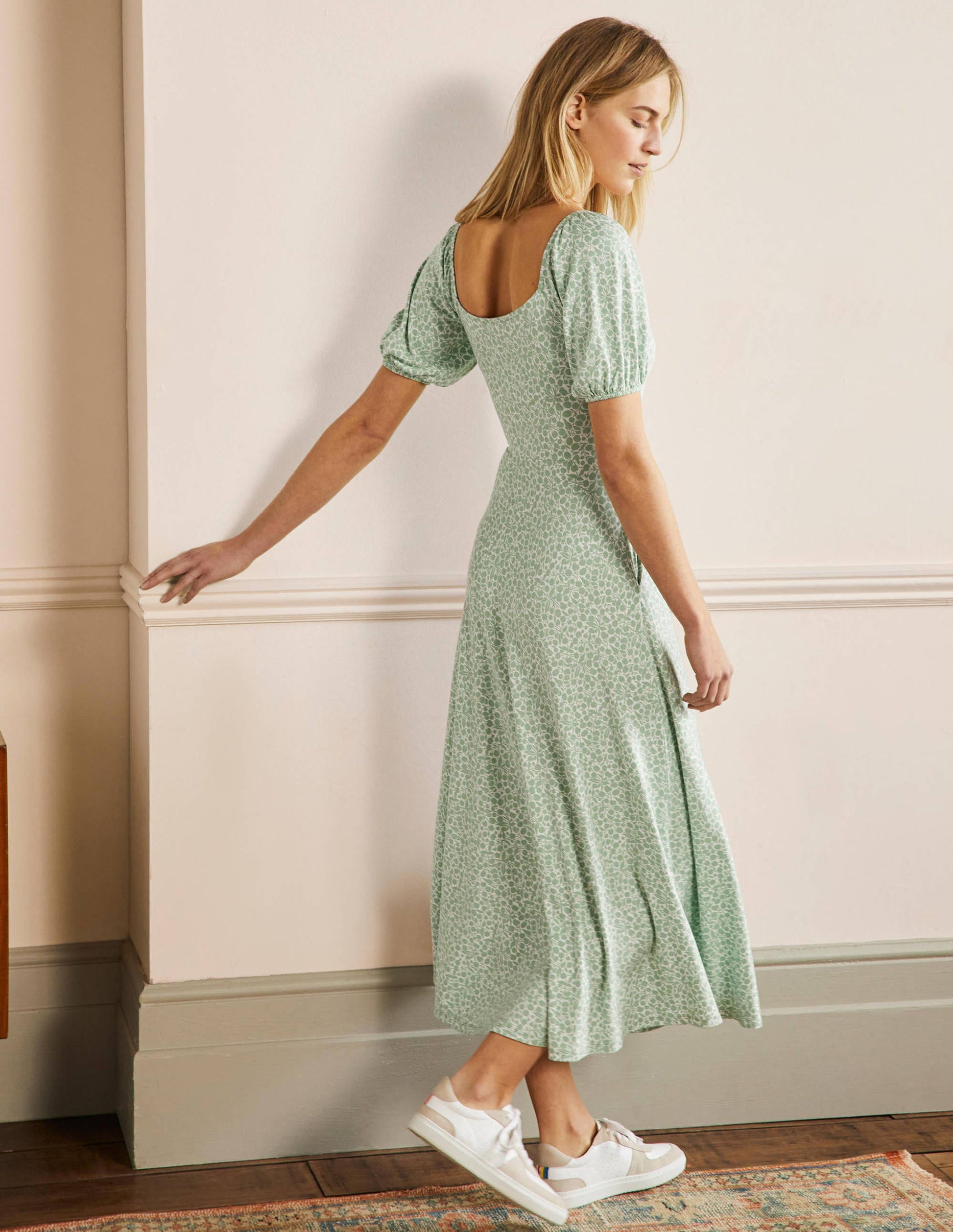 Square Neck Jersey Maxi Dress-Zephyr Green, Flora Sprig-3