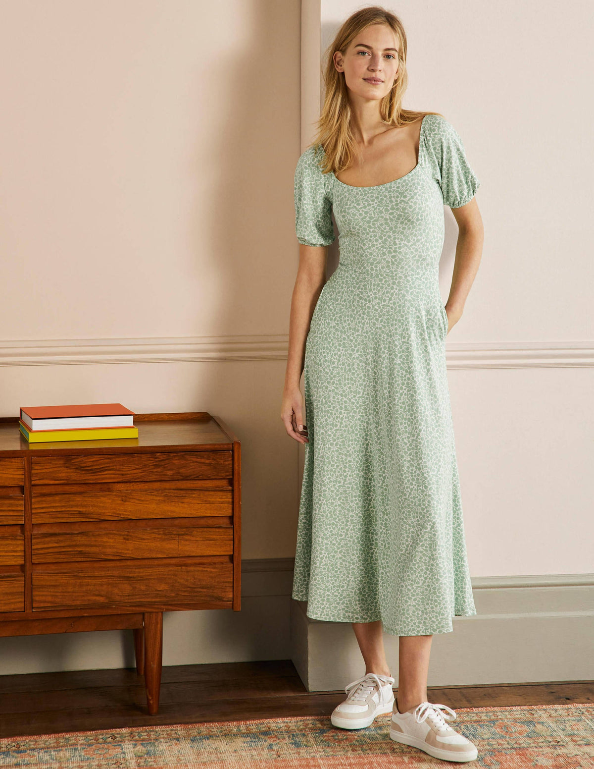 Square Neck Jersey Maxi Dress-Zephyr Green, Flora Sprig-4
