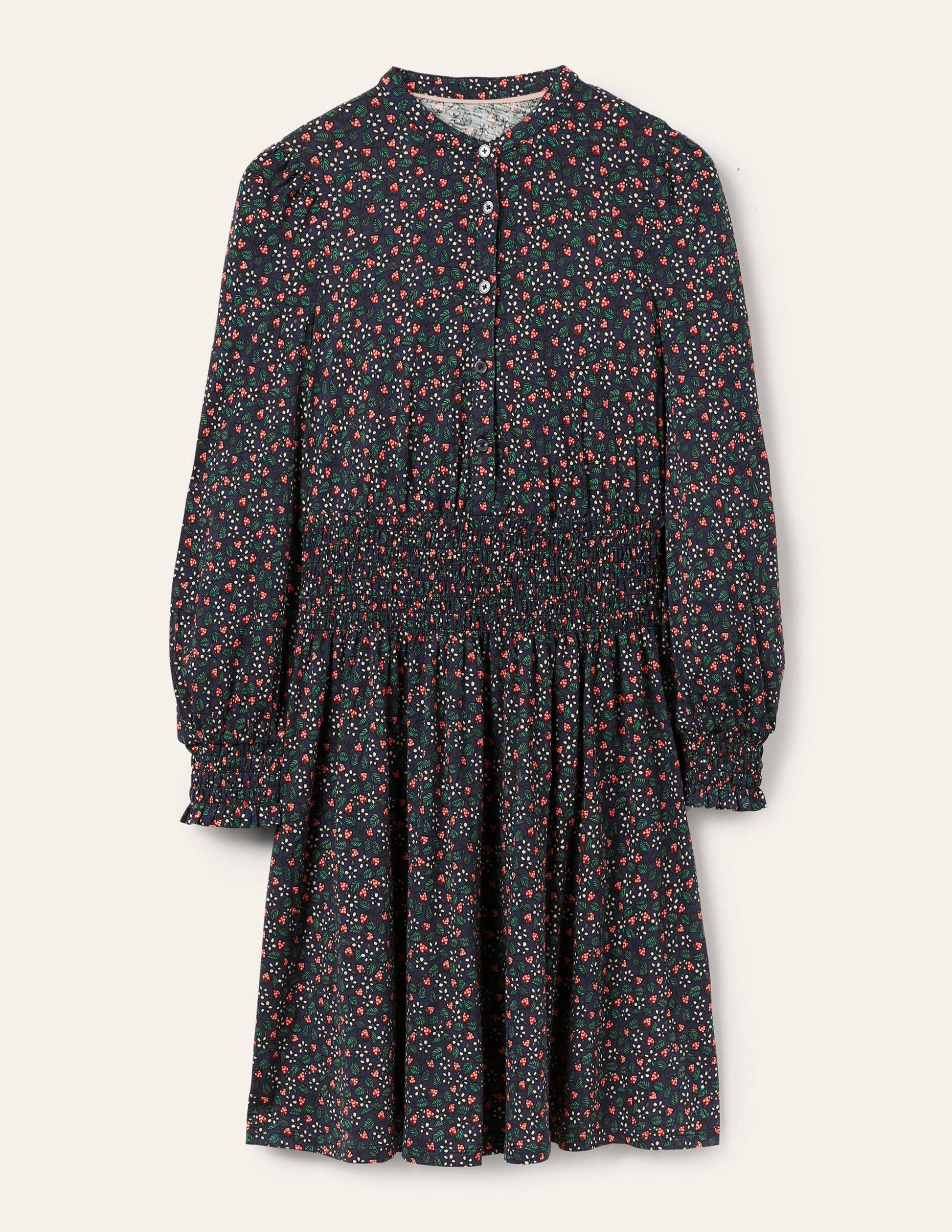 Smocked Jersey Shirt Dress-French Navy, Flora Berry-6