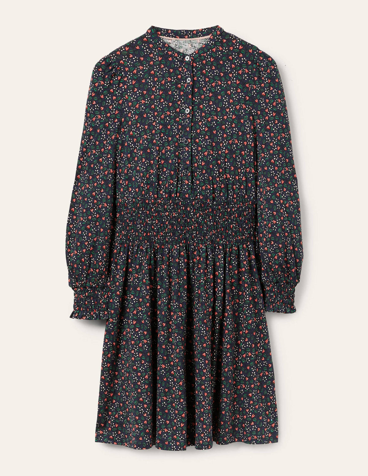 Smocked Jersey Shirt Dress-French Navy, Flora Berry - Image 6