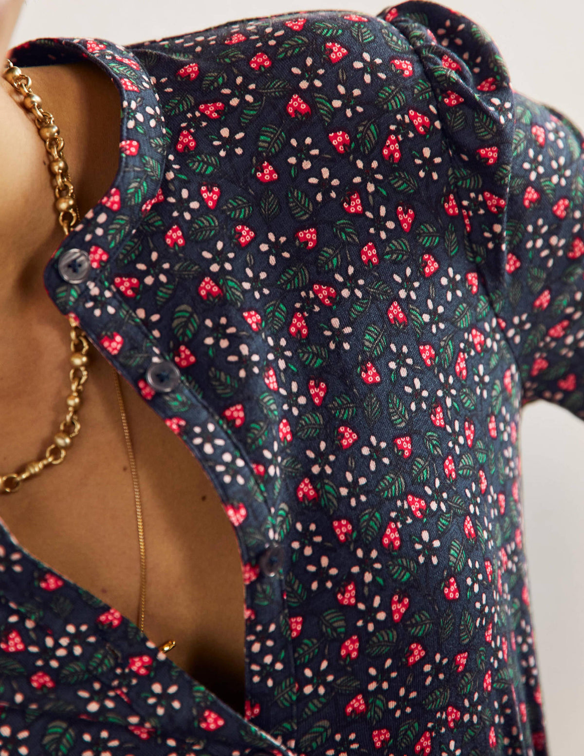 Smocked Jersey Shirt Dress-French Navy, Flora Berry - Image 2