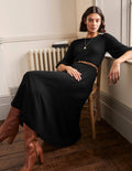 Full Skirt Jersey Midi Dress-Black