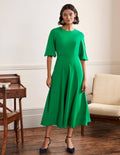 Full Skirt Jersey Midi Dress-Highland Green