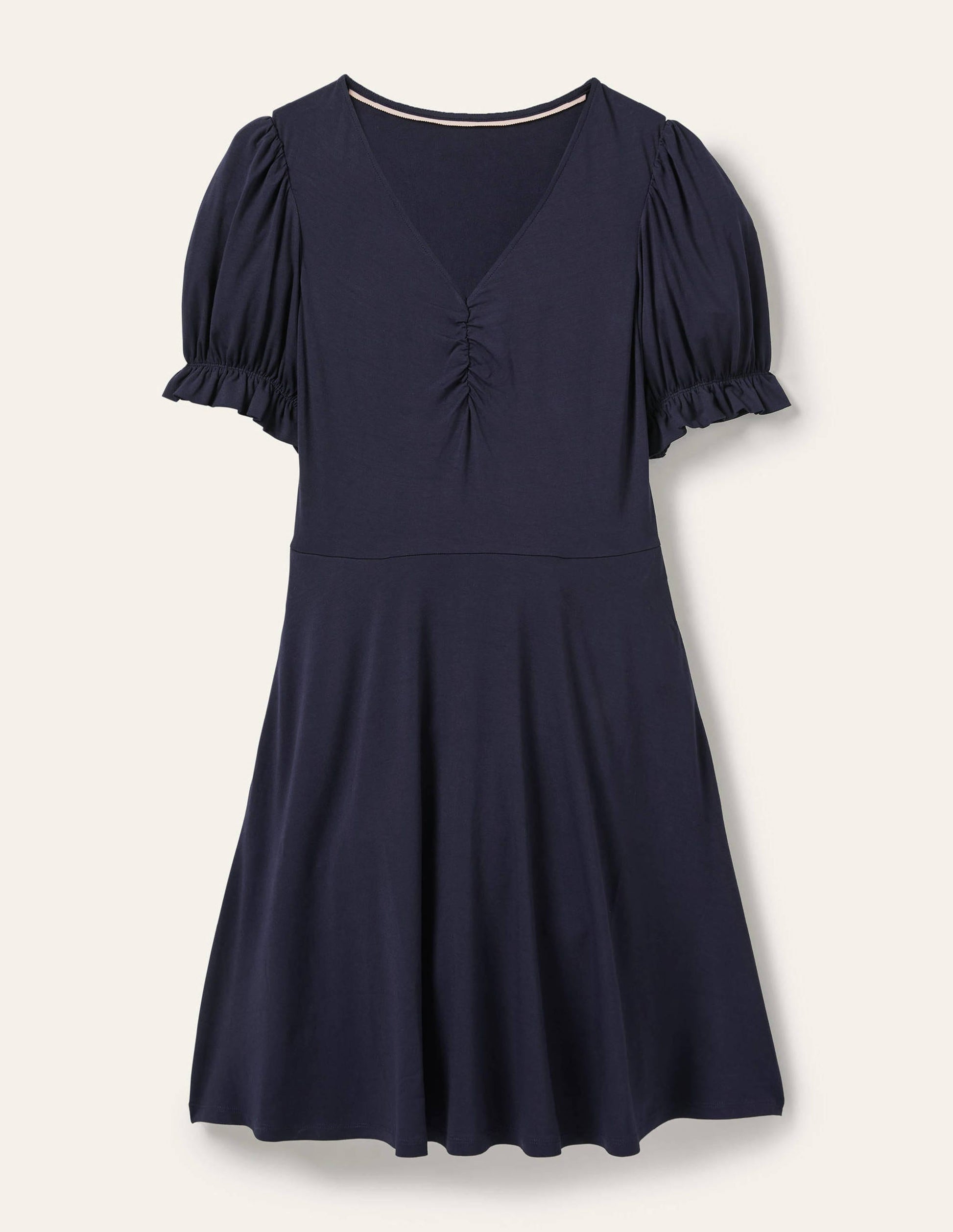 V-Neck Jersey Dress-Navy-5