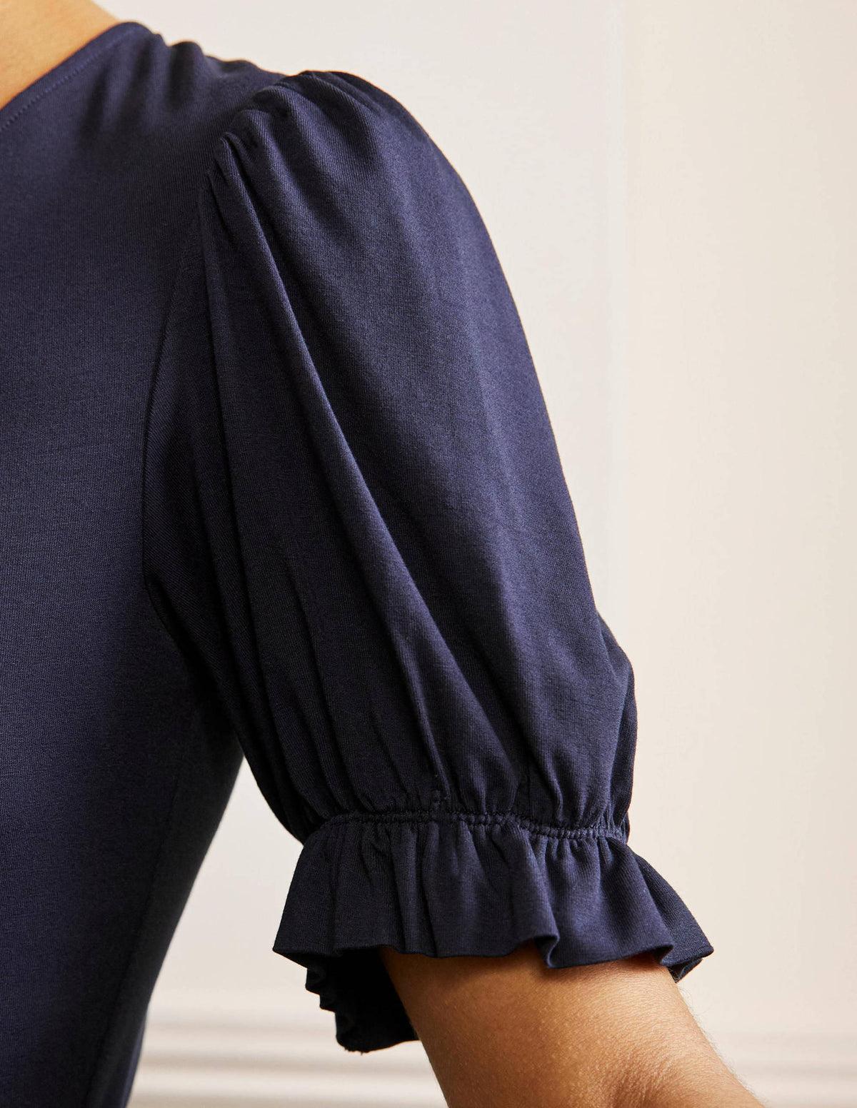 V-Neck Jersey Dress-Navy - Image 2