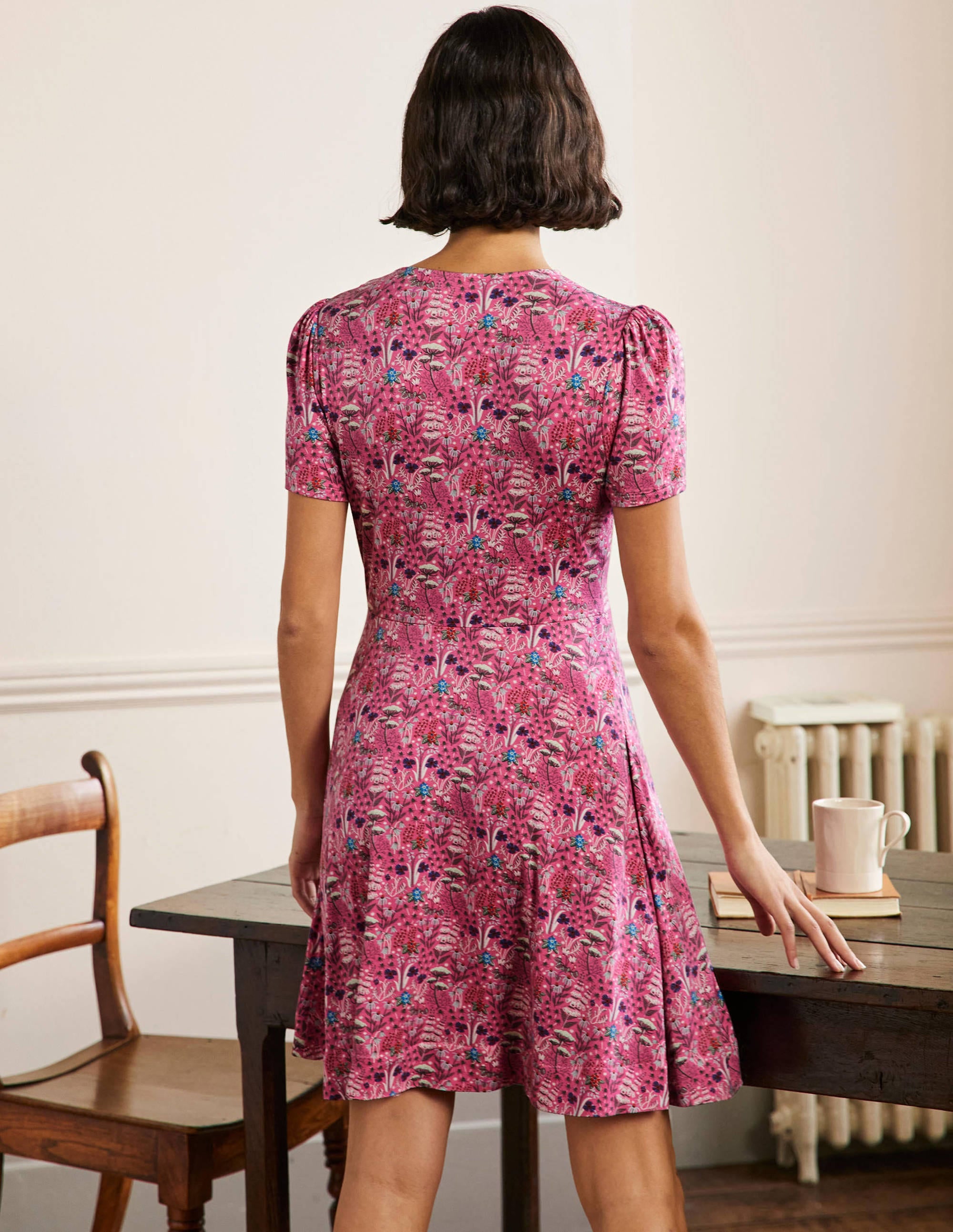 Crew Neck Jersey Dress-Strawberry, Wildflower Bloom - Image 3