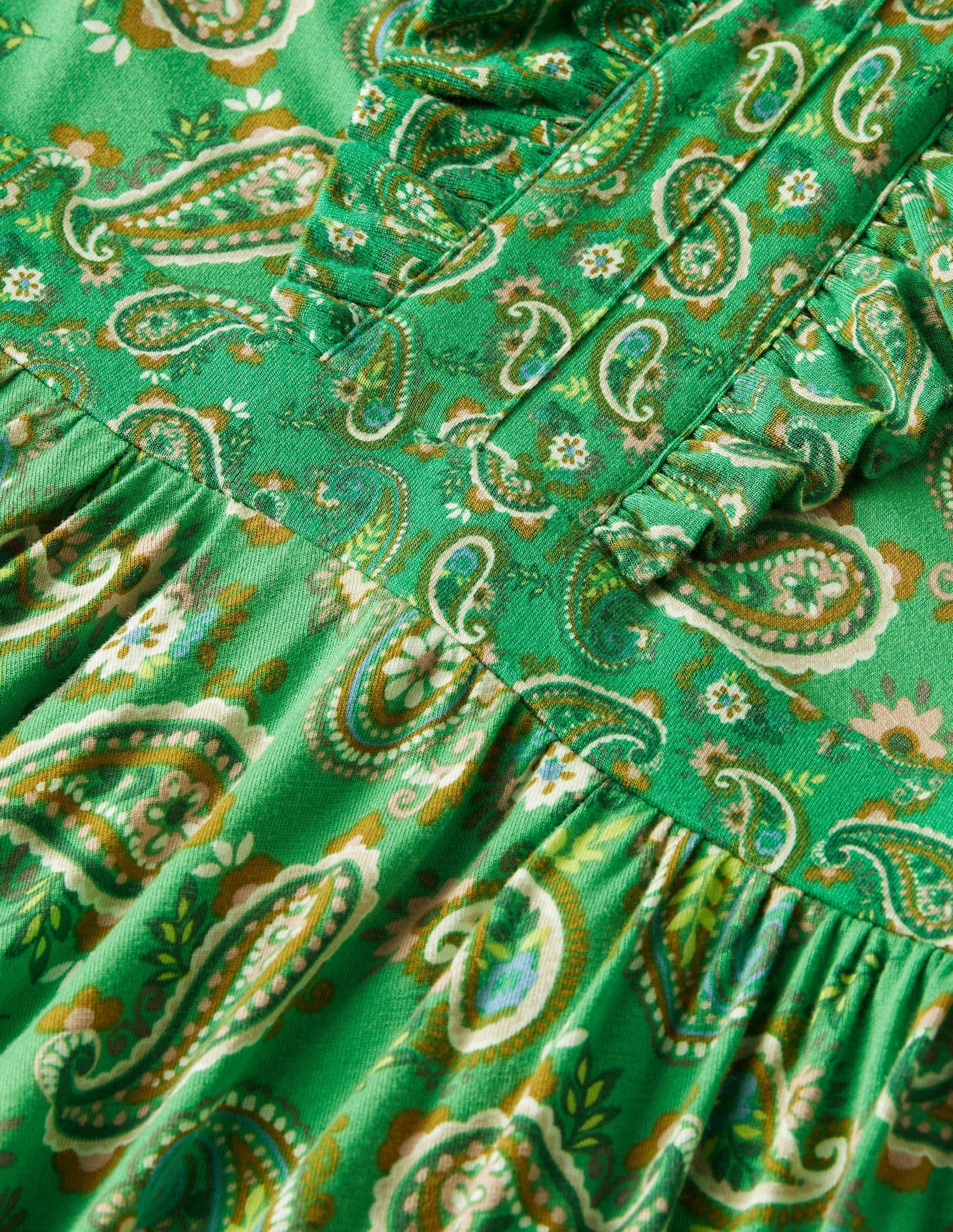Ruffle Jersey Maxi Dress-Highland Green, Paisley Bloom-6