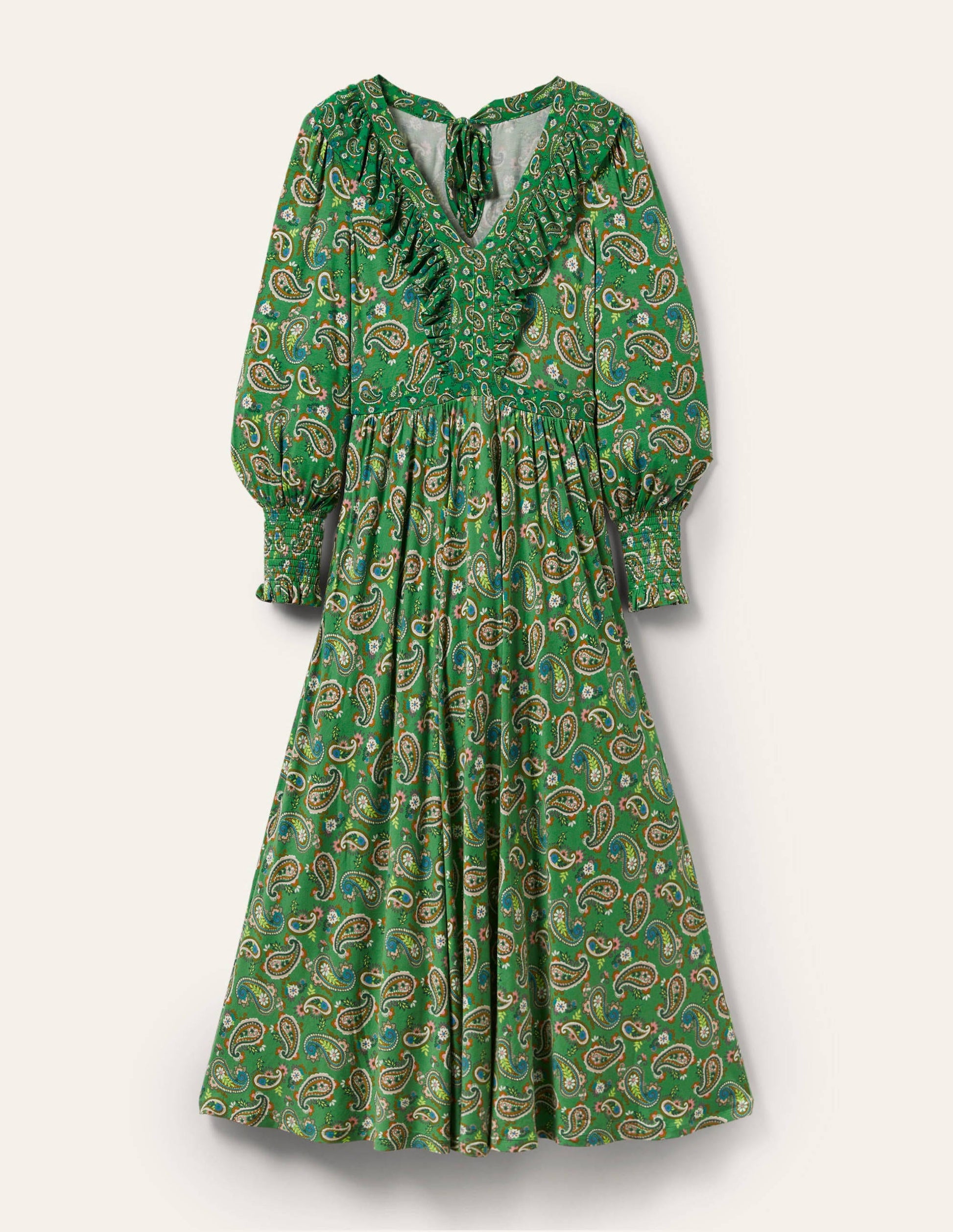 Ruffle Jersey Maxi Dress-Highland Green, Paisley Bloom-7