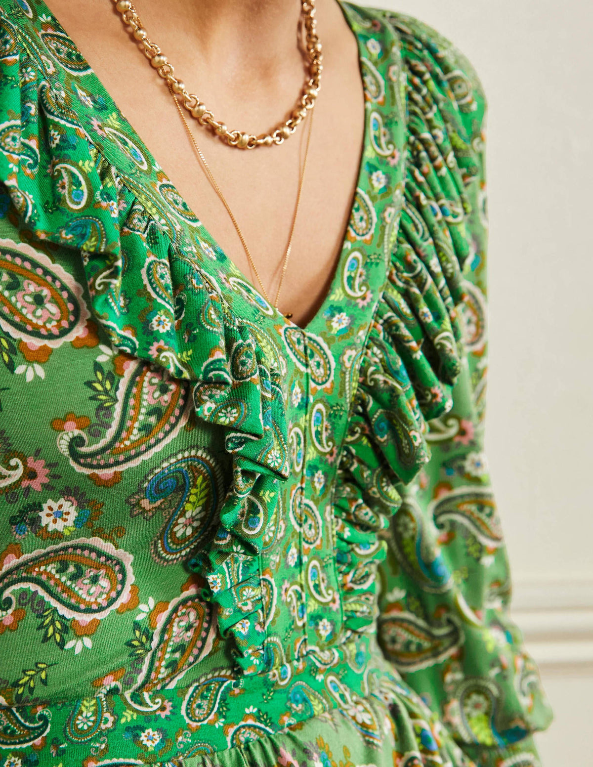 Ruffle Jersey Maxi Dress-Highland Green, Paisley Bloom-2
