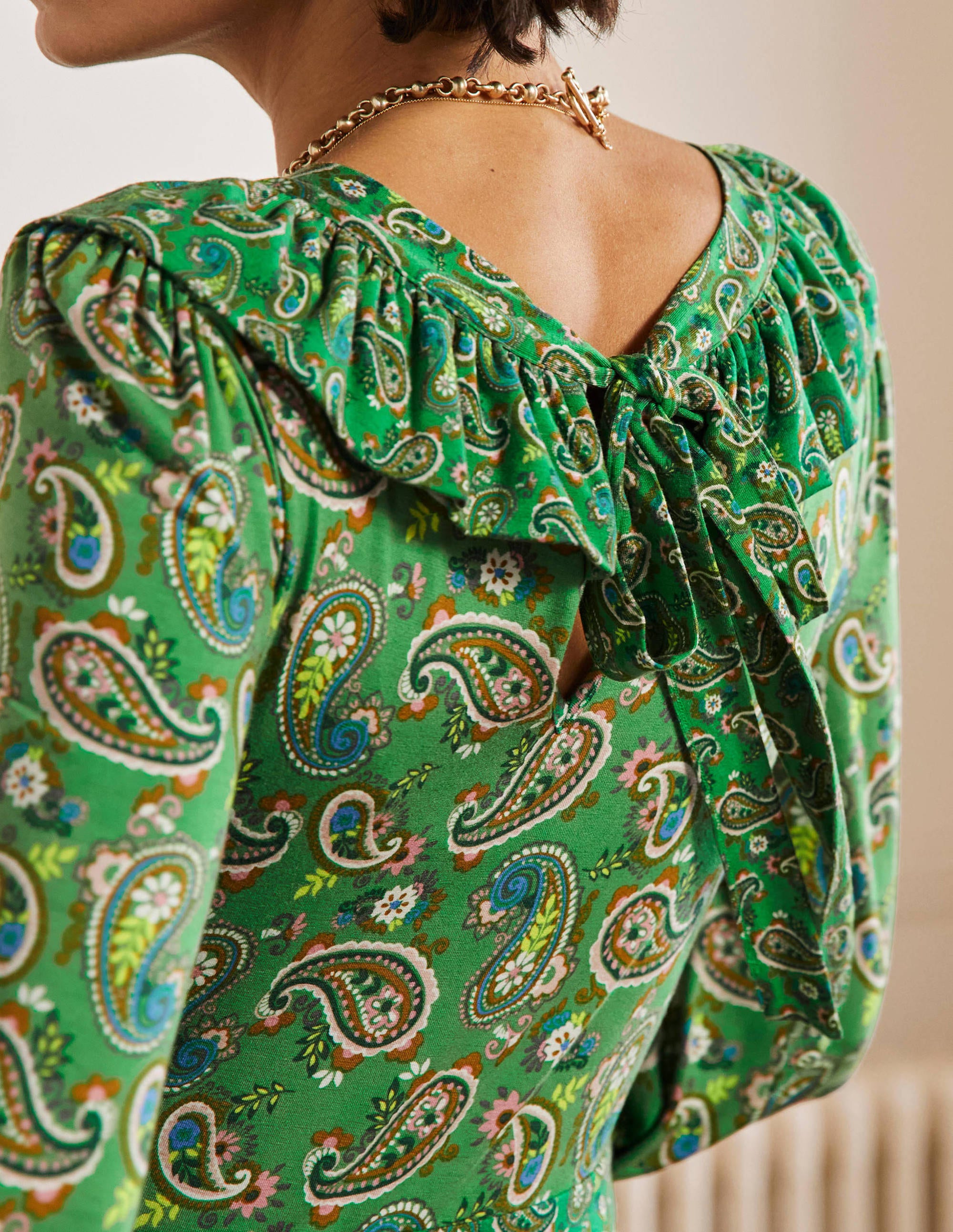 Ruffle Jersey Maxi Dress-Highland Green, Paisley Bloom - Image 5