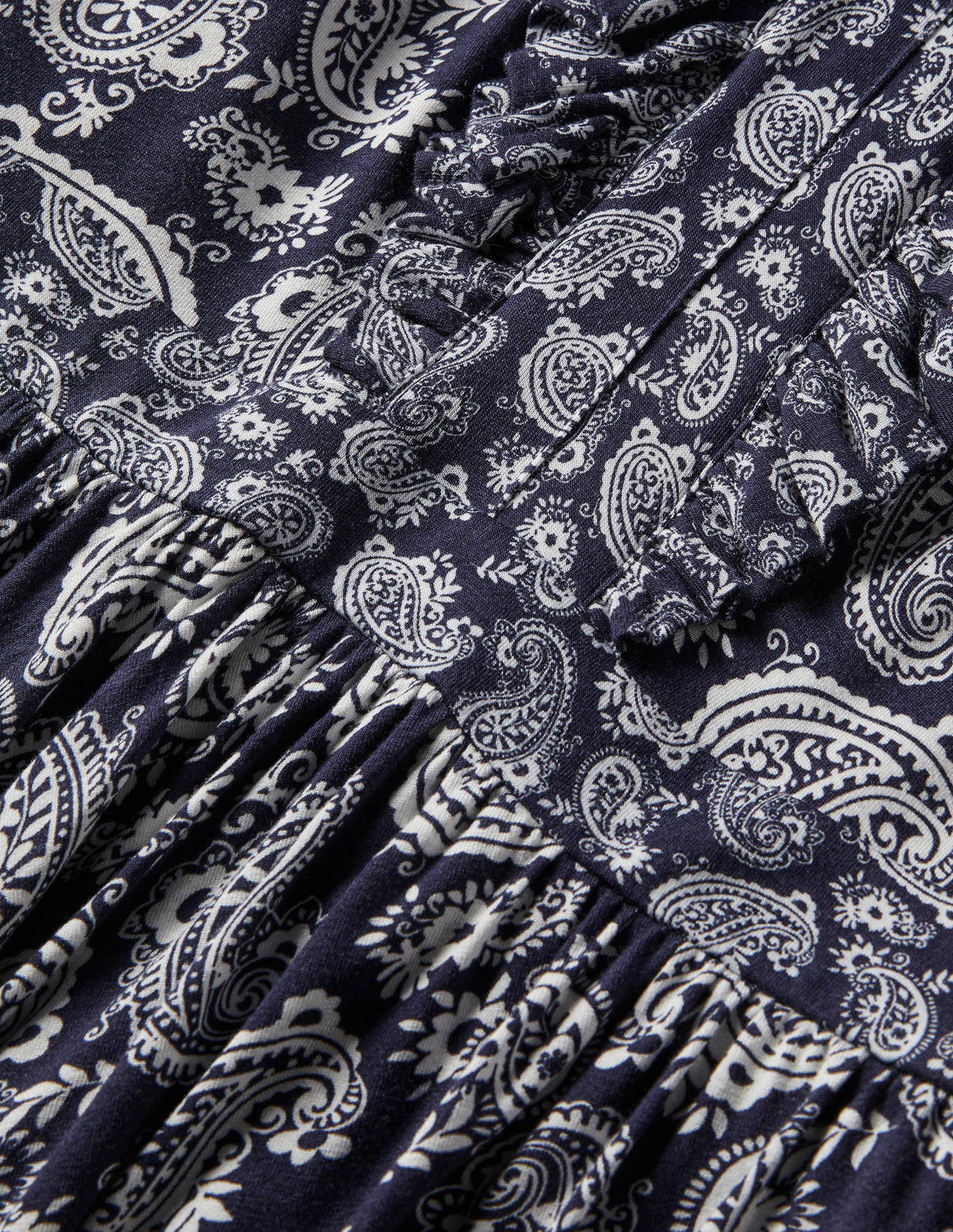 Ruffle Jersey Maxi Dress-French Navy, Paisley Bloom - Image 5