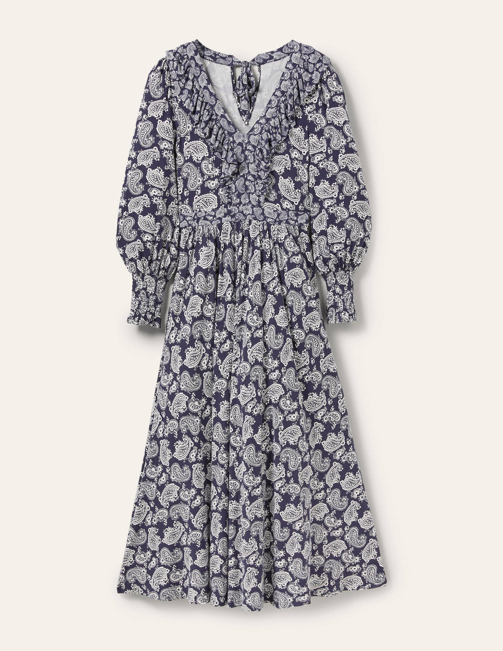 Ruffle Jersey Maxi Dress-French Navy, Paisley Bloom-6