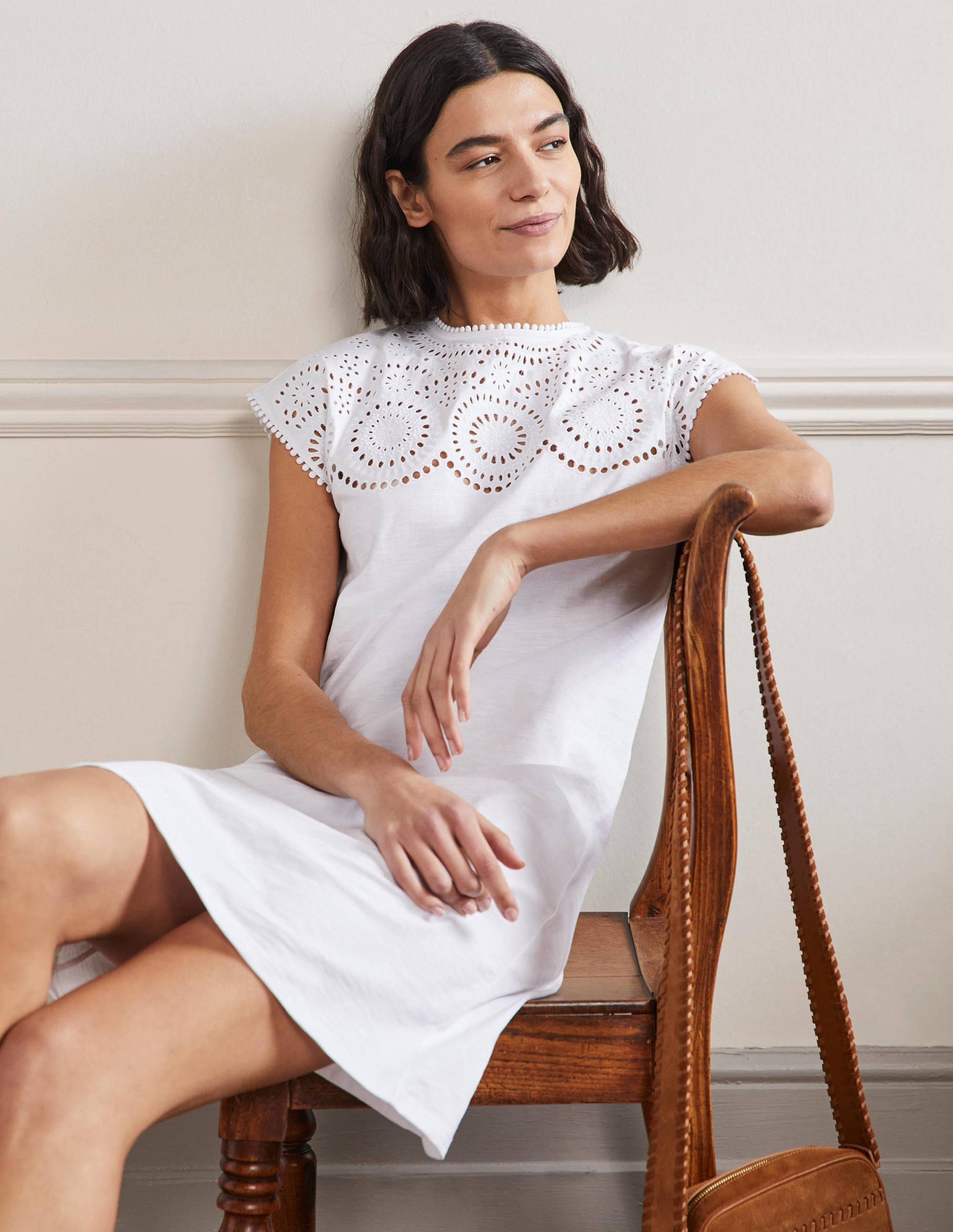 Cutwork Jersey T-shirt Dress-White - Image 4