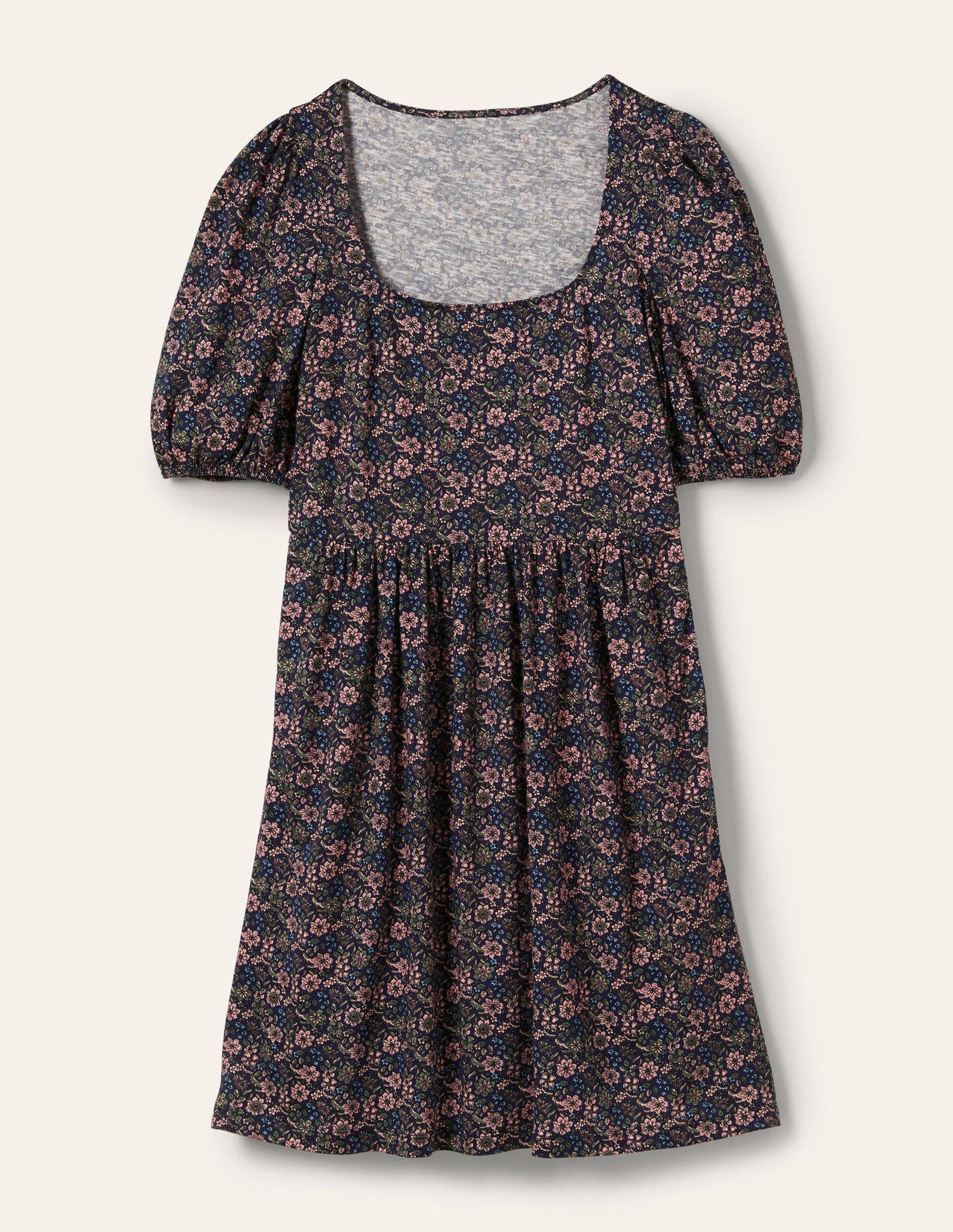 Square Neck Jersey Dress-French Navy, Floret Bloom-5