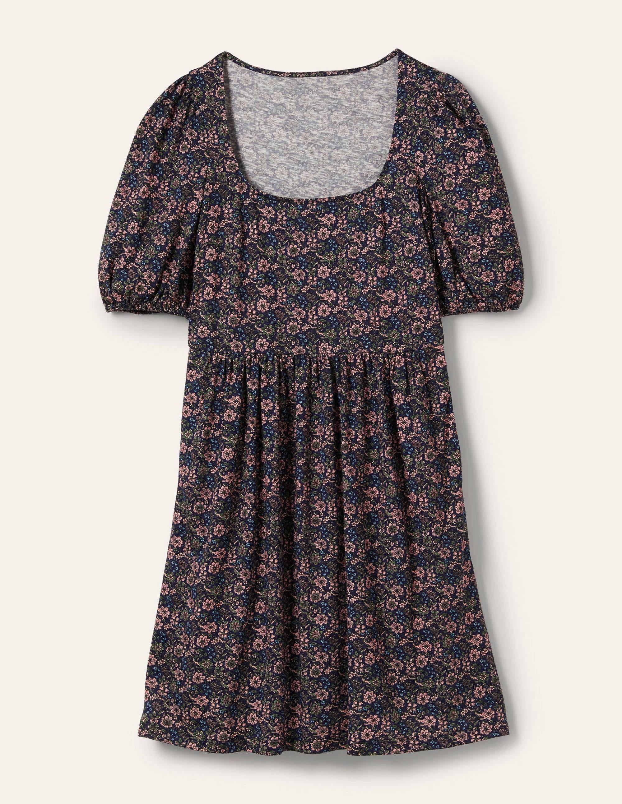 Square Neck Jersey Dress-French Navy, Floret Bloom - Image 5