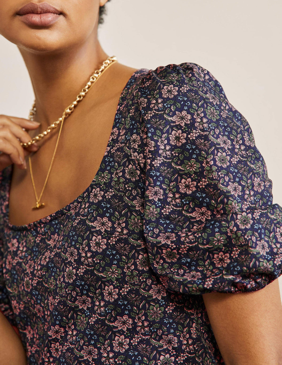 Square Neck Jersey Dress-French Navy, Floret Bloom-2