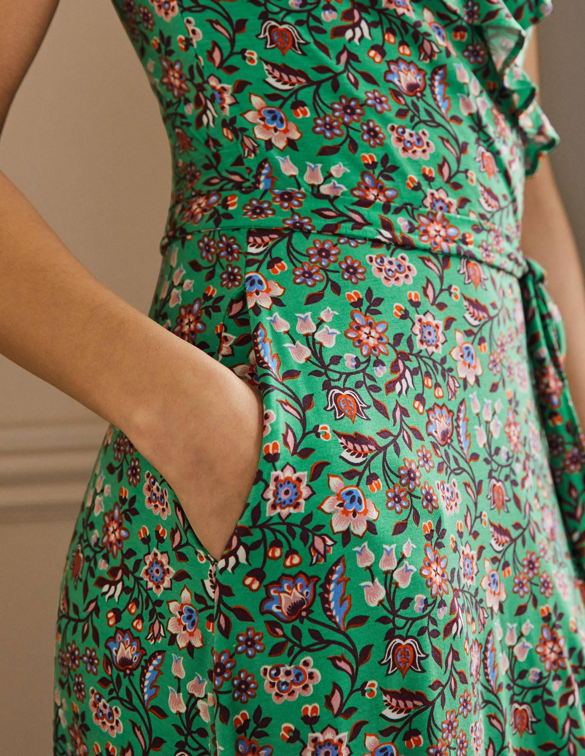 Saskia Wrap Jersey Maxi Dress-Green Lagoon, Oriental Meadow-2