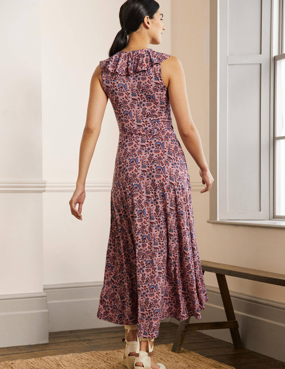 Saskia Wrap Jersey Maxi Dress-Formica Pink, Oriental Meadow-3