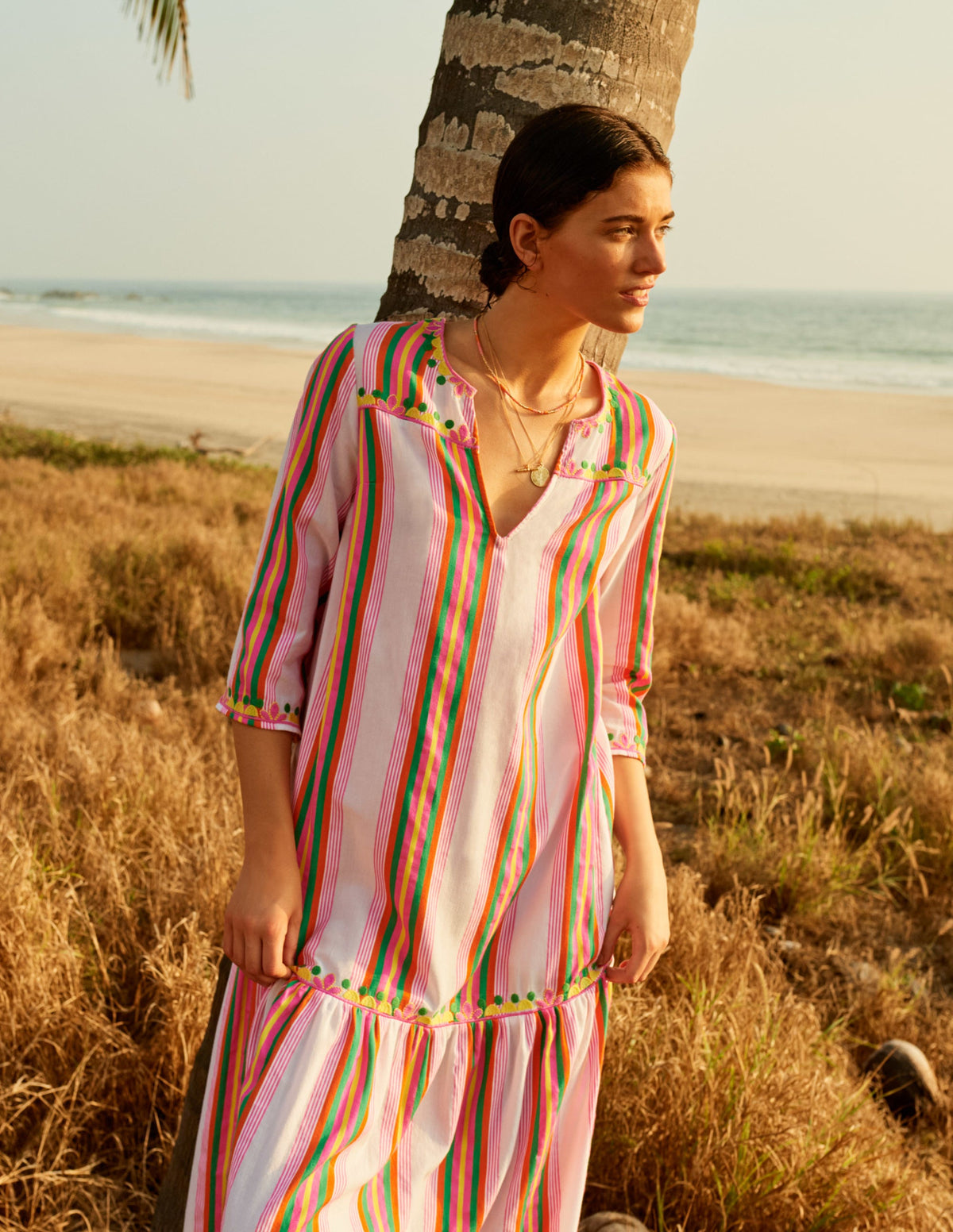 Easy Tiered Maxi Dress-Tropical Woven Rainbow Stripe-6