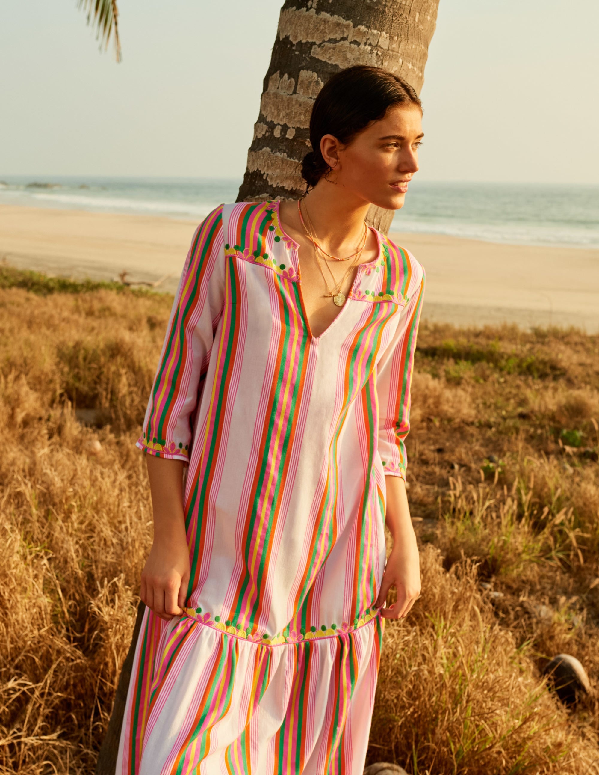 Easy Tiered Maxi Dress-Tropical Woven Rainbow Stripe - Image 6