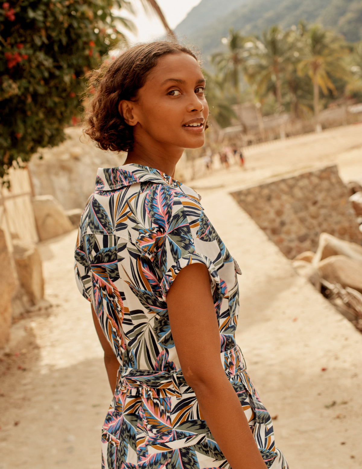 Pocket Detail Playsuit-Multi, Exotic Leaves-6