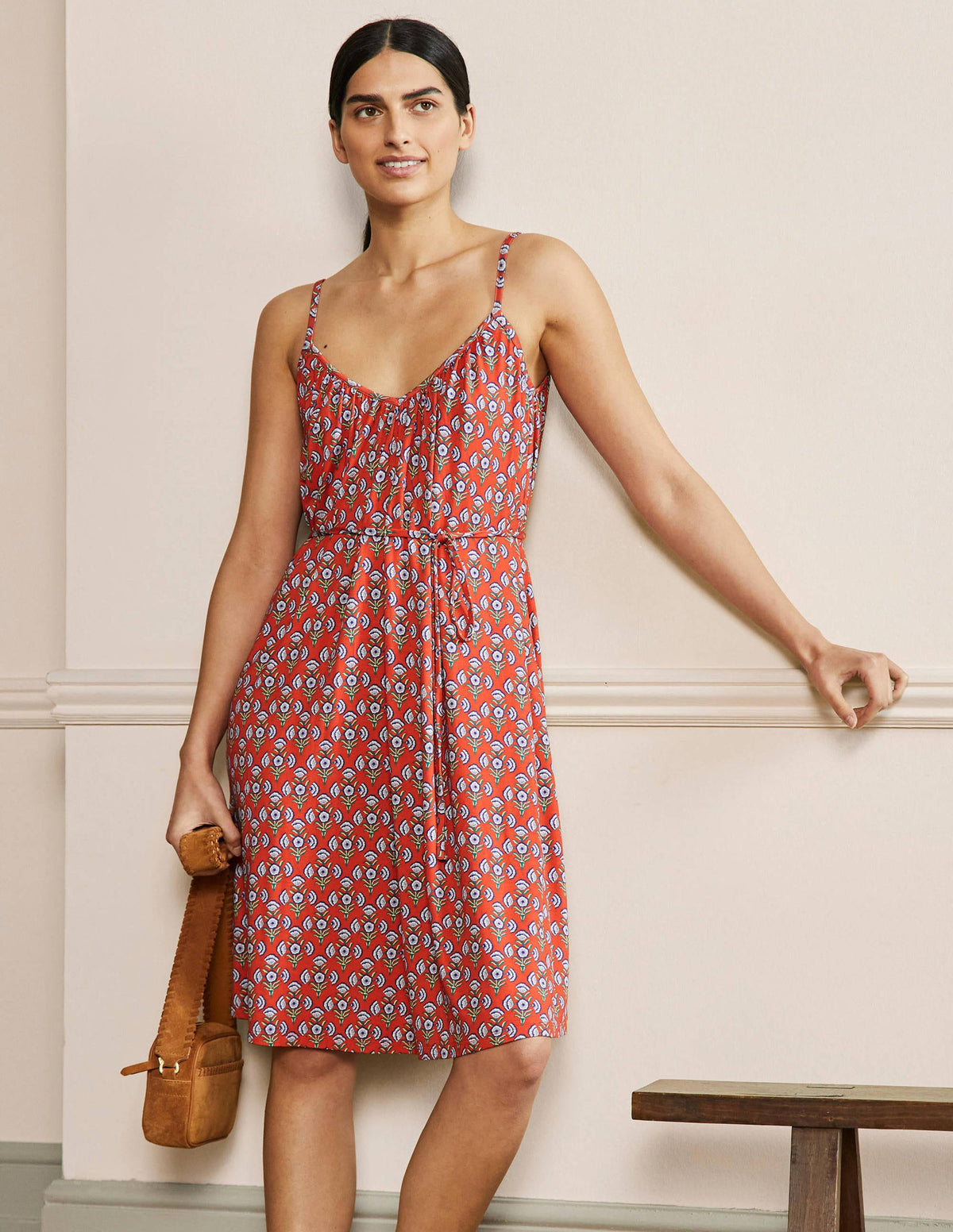Strappy Jersey Dress-Firecracker, Poppy Geo - Image 4