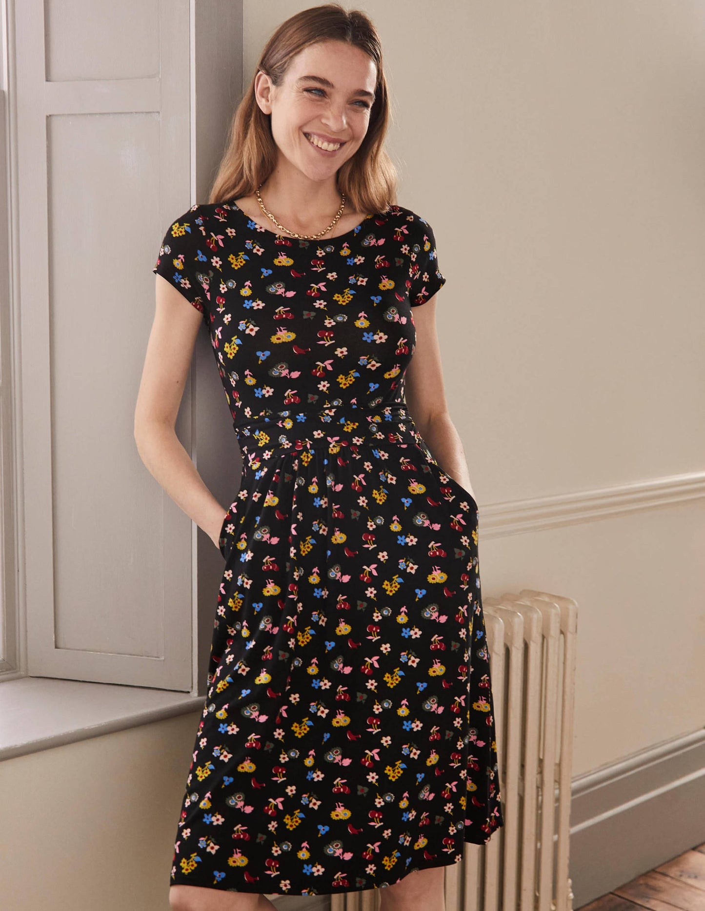 Amelie Jersey Dress-Black, Woodland Bud