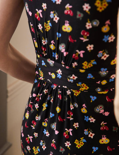 Amelie Jersey Dress-Black, Woodland Bud-2