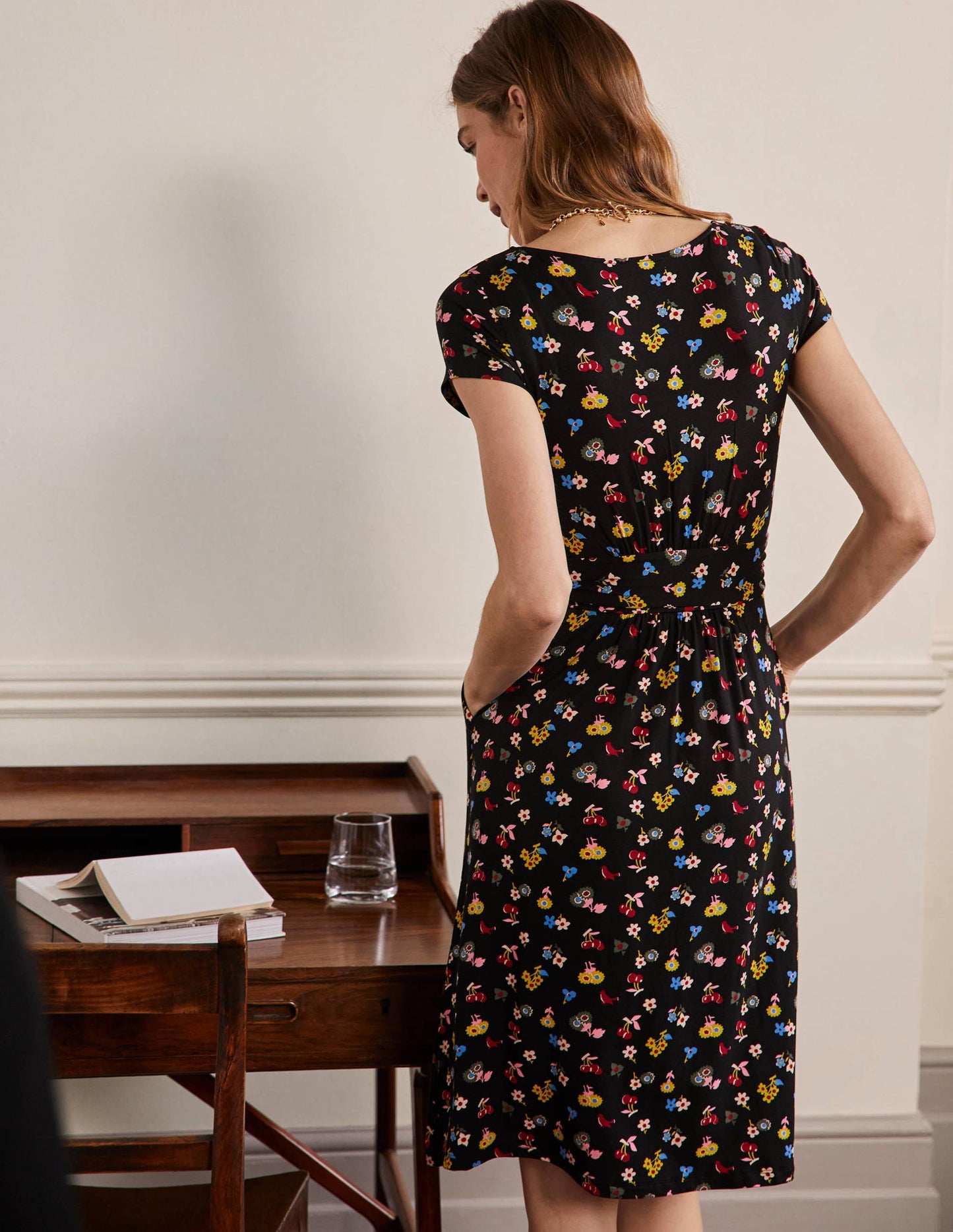 Amelie Jersey Dress-Black, Woodland Bud