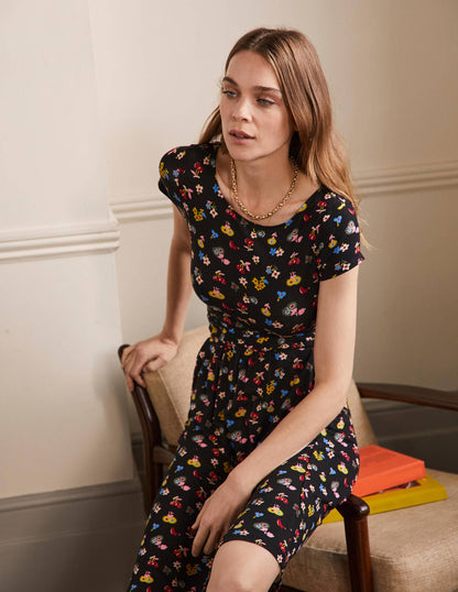 Amelie Jersey Dress-Black, Woodland Bud-4