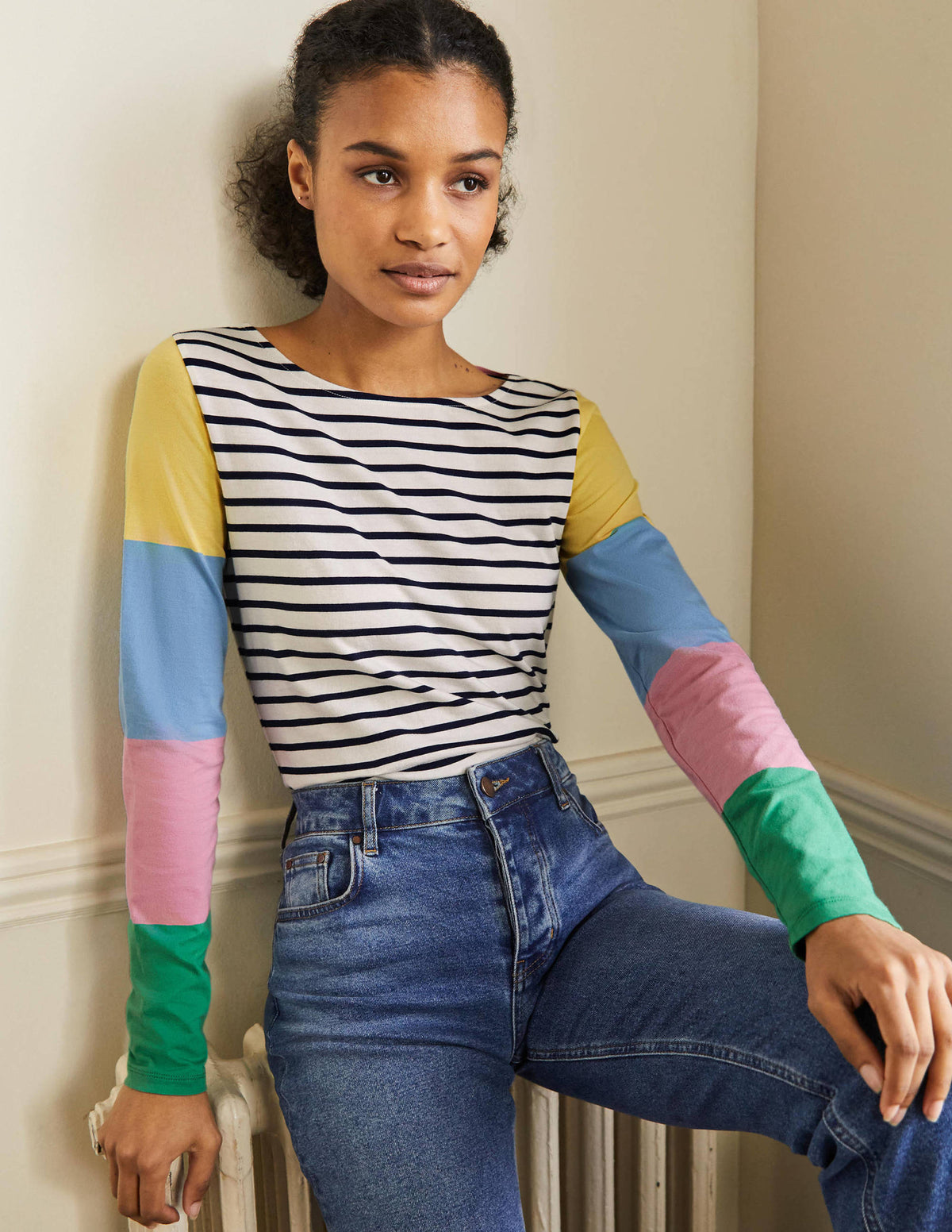 Long Sleeve Breton Top-Lemon / Formica Pink Stripe-1