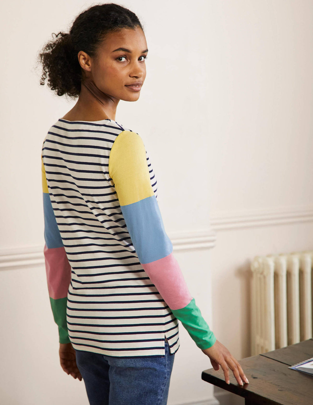 Long Sleeve Breton Top-Lemon / Formica Pink Stripe - Image 3