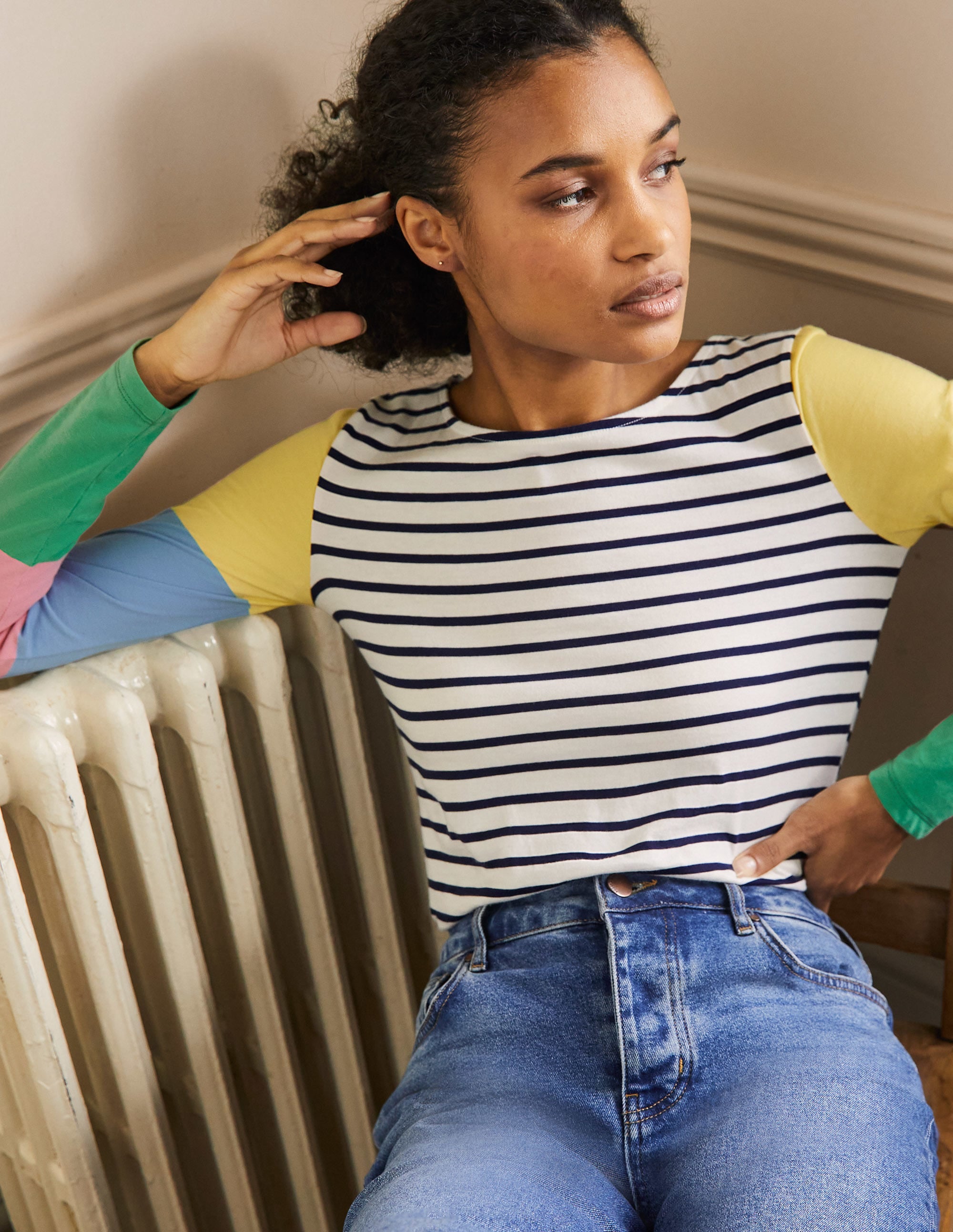 Long Sleeve Breton Top-Lemon / Formica Pink Stripe - Image 4