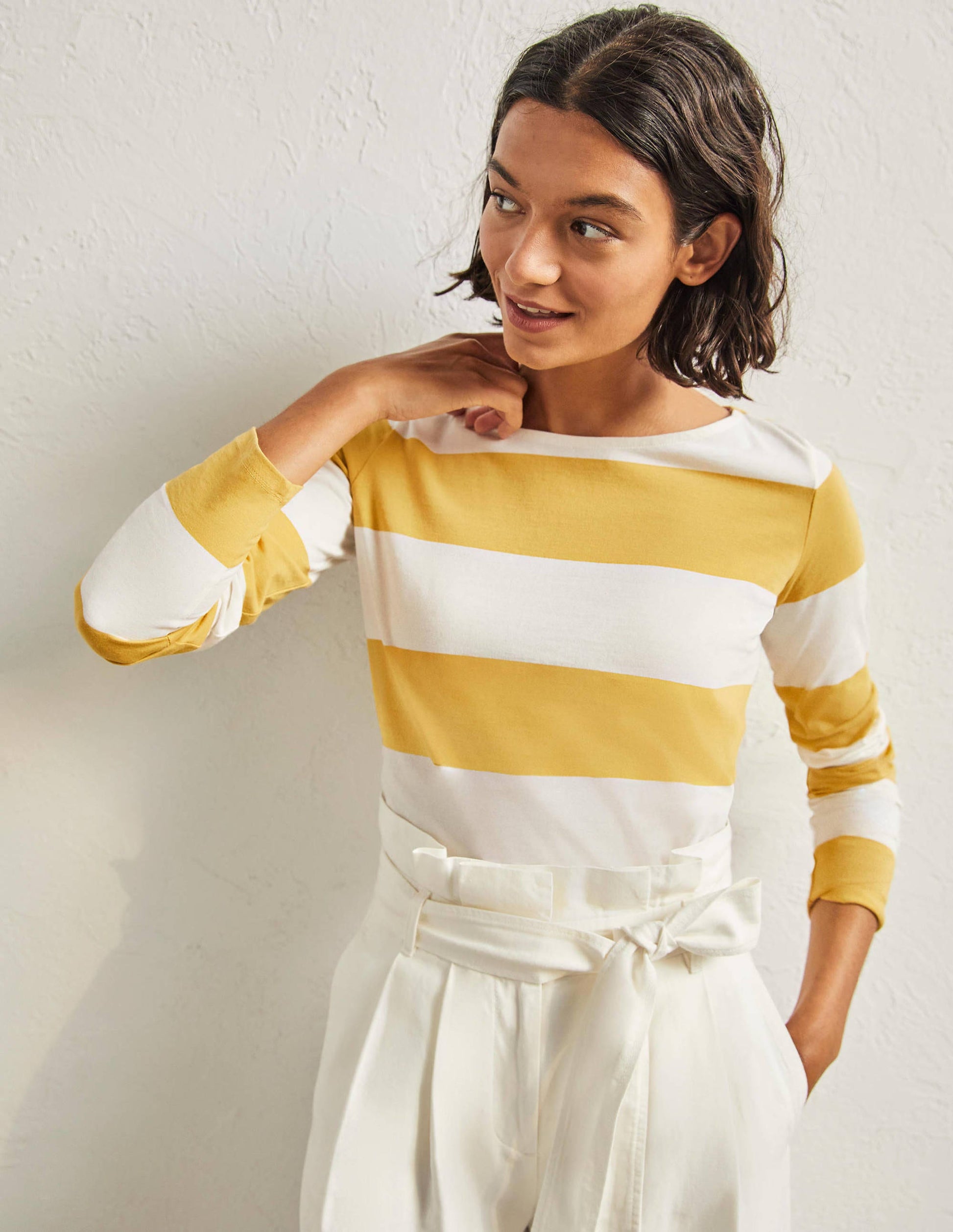 Long Sleeve Breton Top-Mustard / Ivory Stripe-1