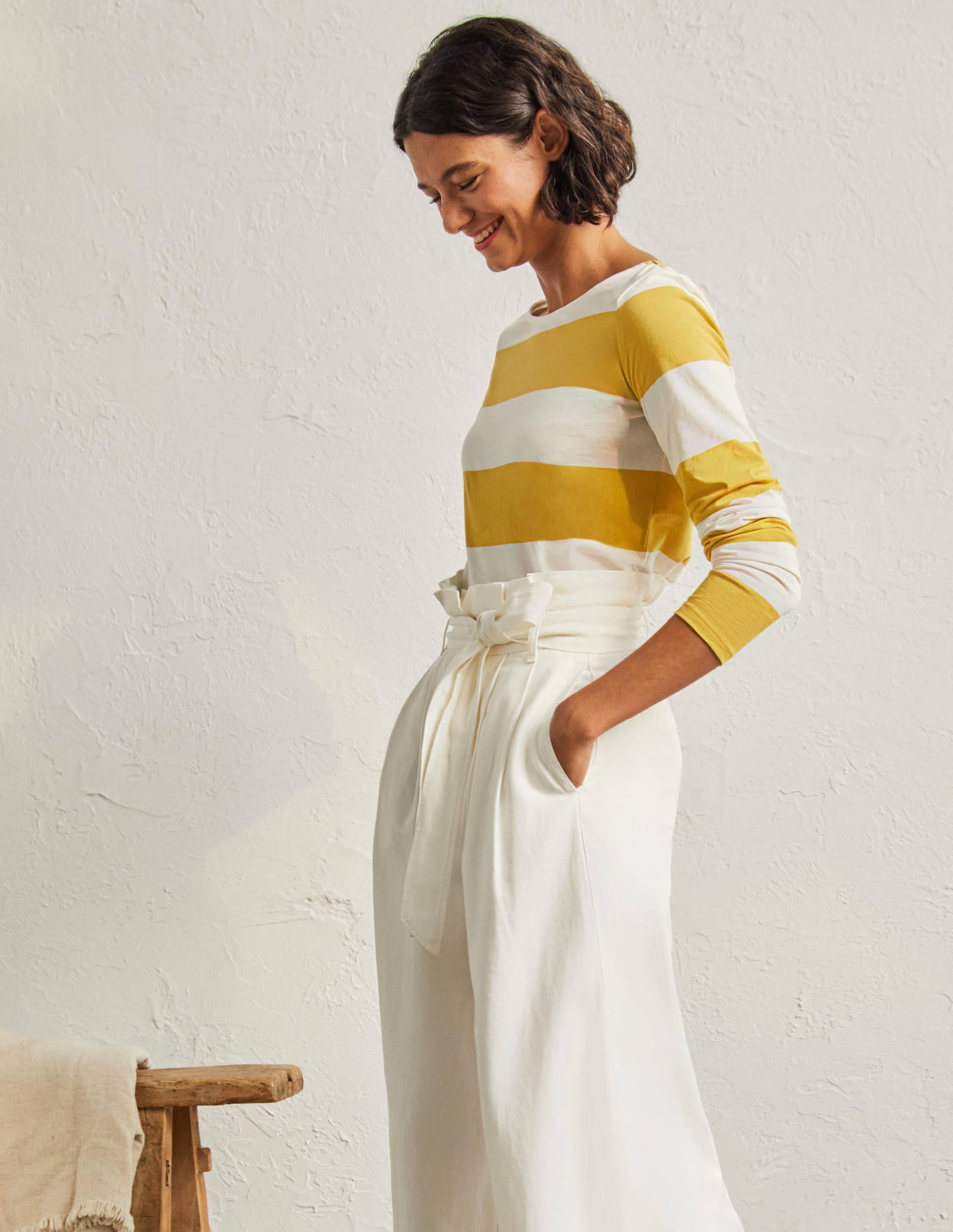 Long Sleeve Breton Top-Mustard / Ivory Stripe - Image 4