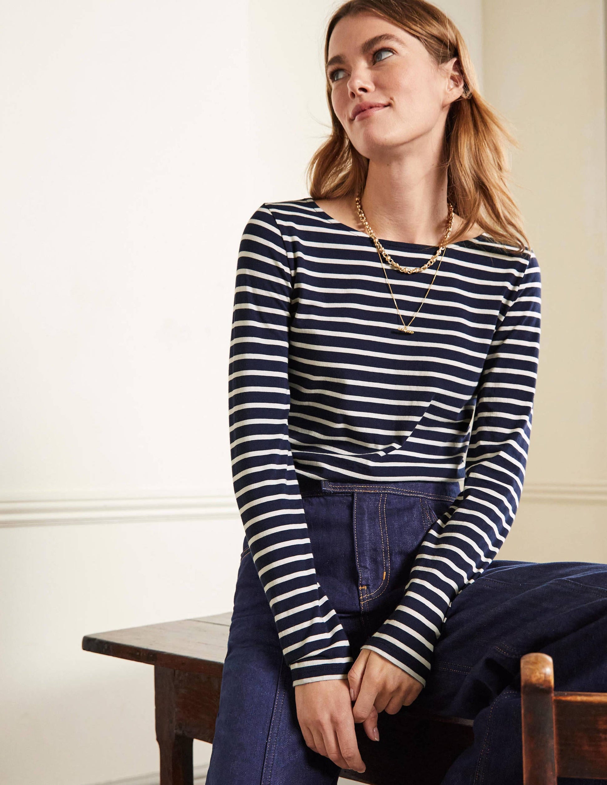 Long Sleeve Breton Top-Navy / Ivory Stripe-1