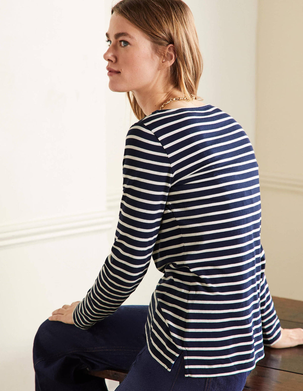 Long Sleeve Breton Top-Navy / Ivory Stripe - Image 3