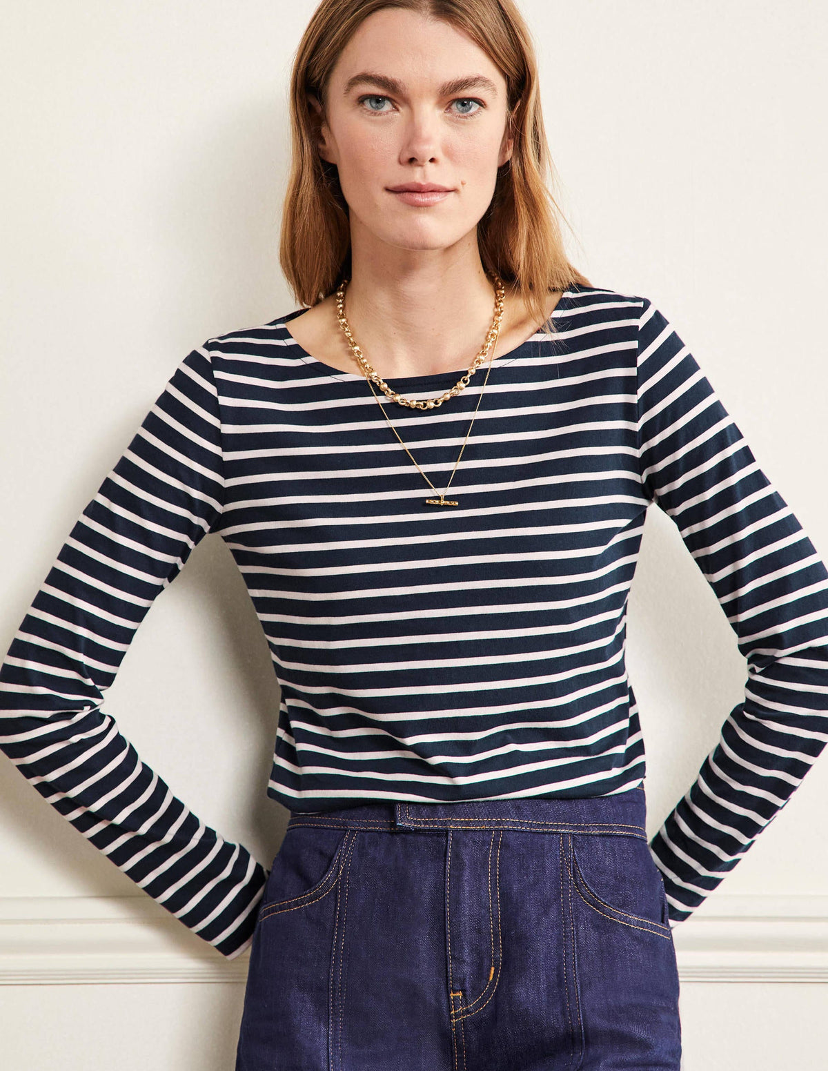 Long Sleeve Breton Top-Navy / Ivory Stripe-4