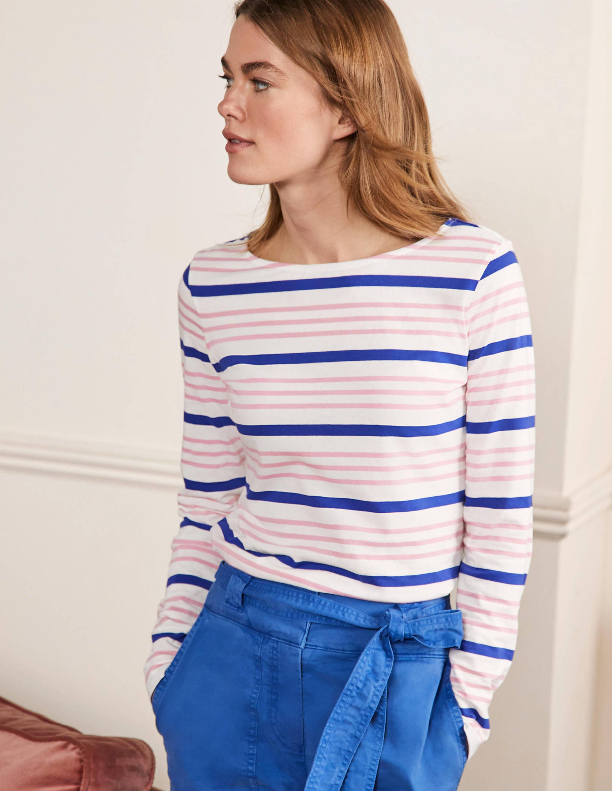 Long Sleeve Breton Top-Formica Pink / Blue Stripe - Image 1