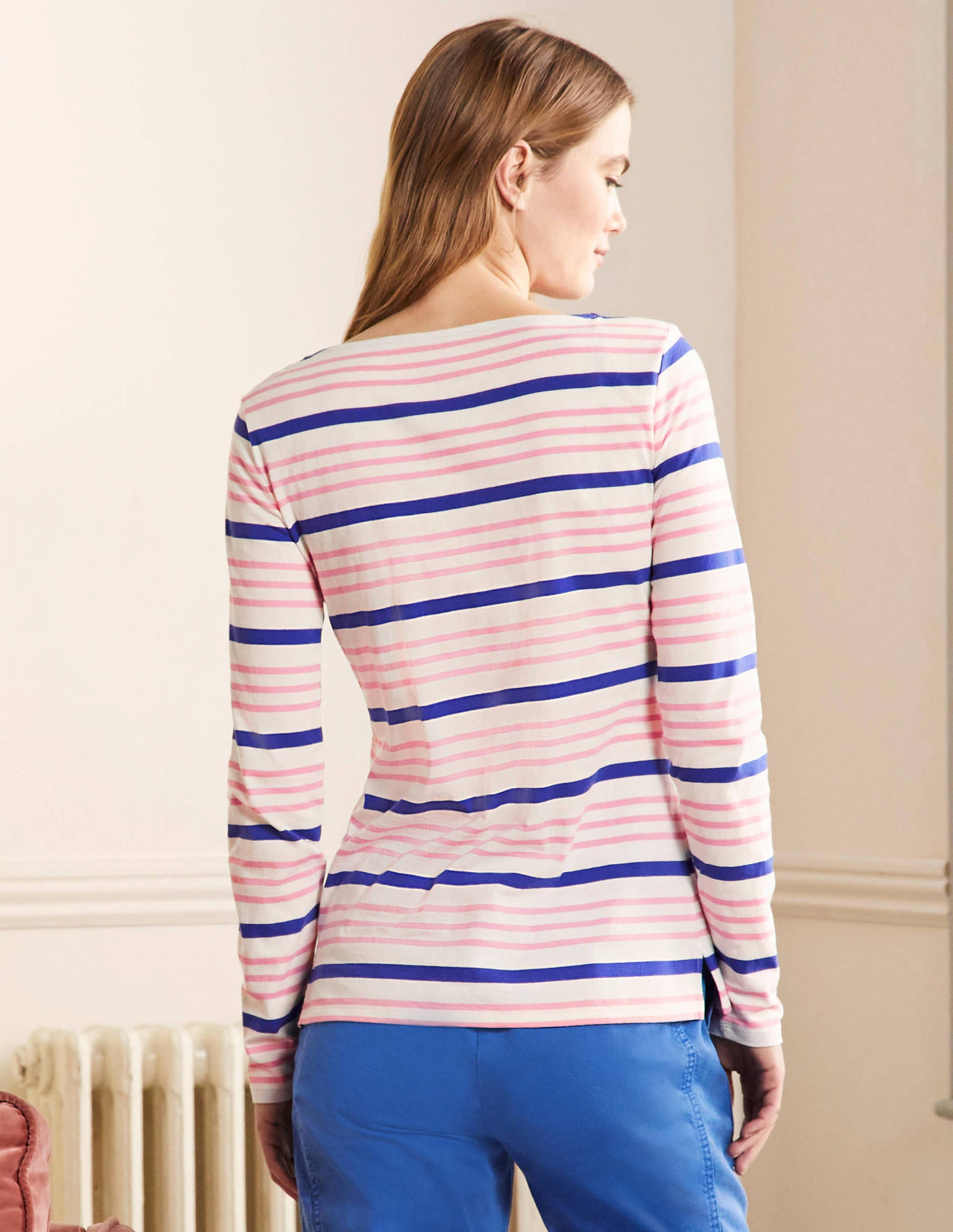 Long Sleeve Breton Top-Formica Pink / Blue Stripe - Image 3