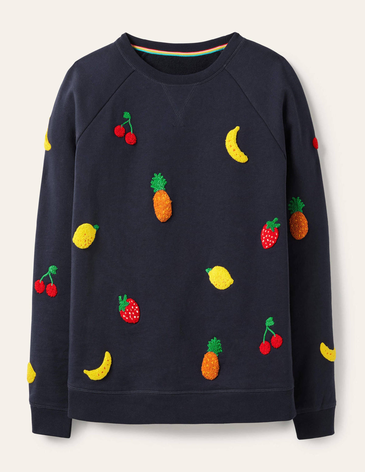 Printed Cotton Sweatshirt-Navy, Boucle Fruit-5