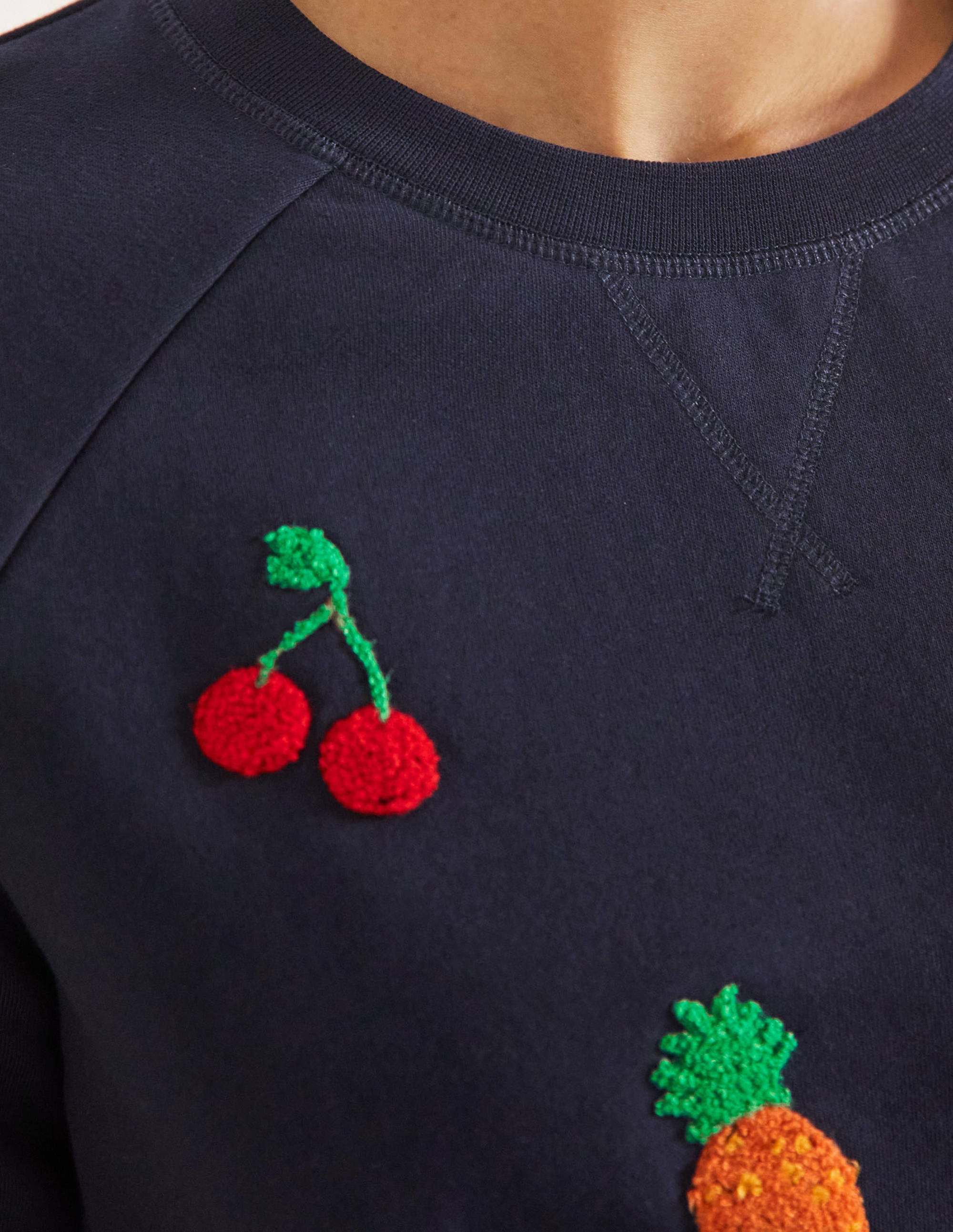 Printed Cotton Sweatshirt-Navy, Boucle Fruit - Image 2