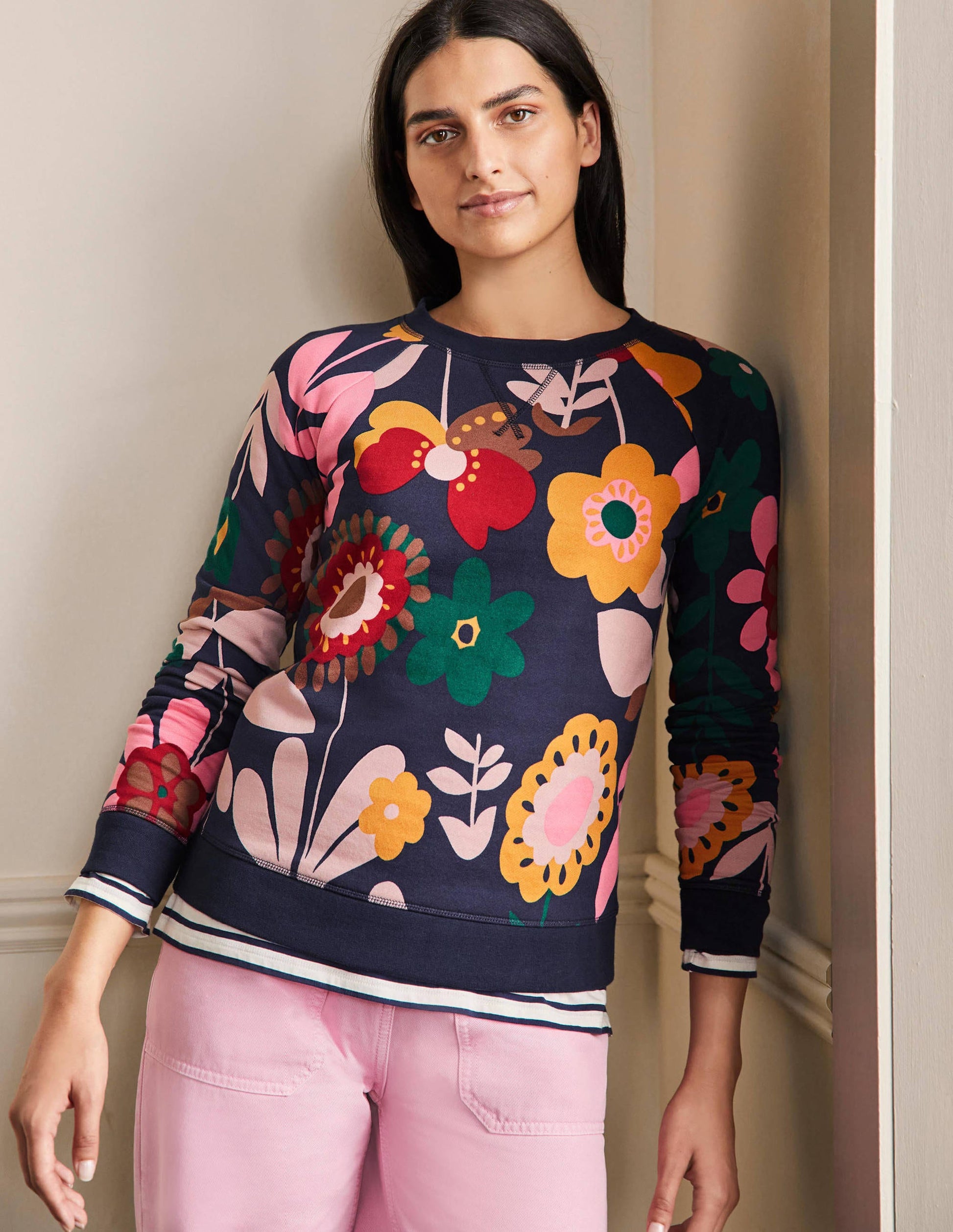 Printed Cotton Sweatshirt-Navy Flora Bloom-1