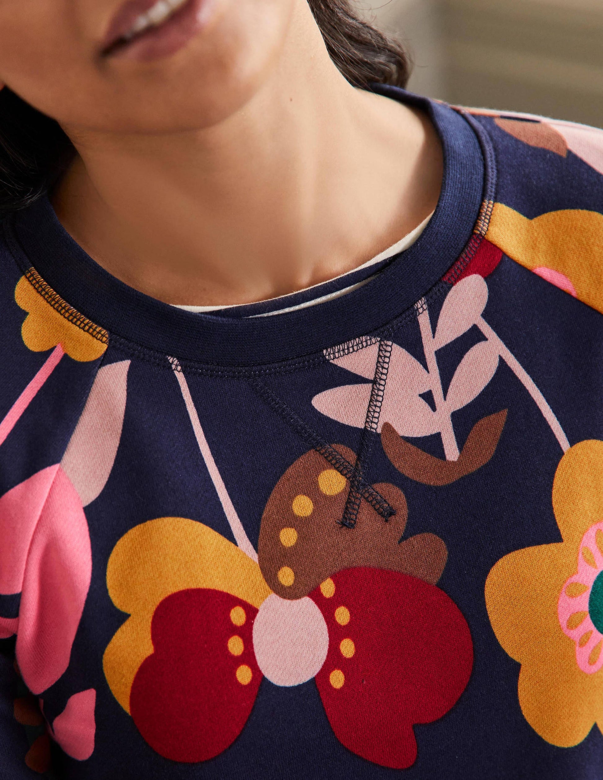 Printed Cotton Sweatshirt-Navy Flora Bloom-2
