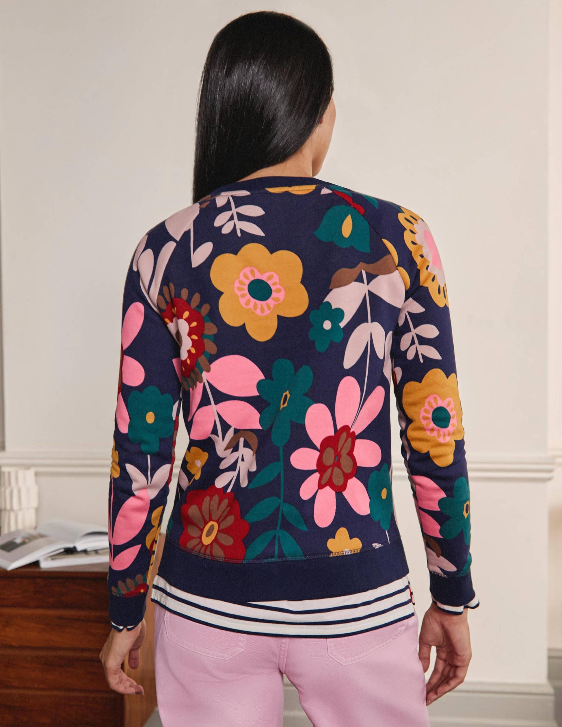 Printed Cotton Sweatshirt-Navy Flora Bloom-3