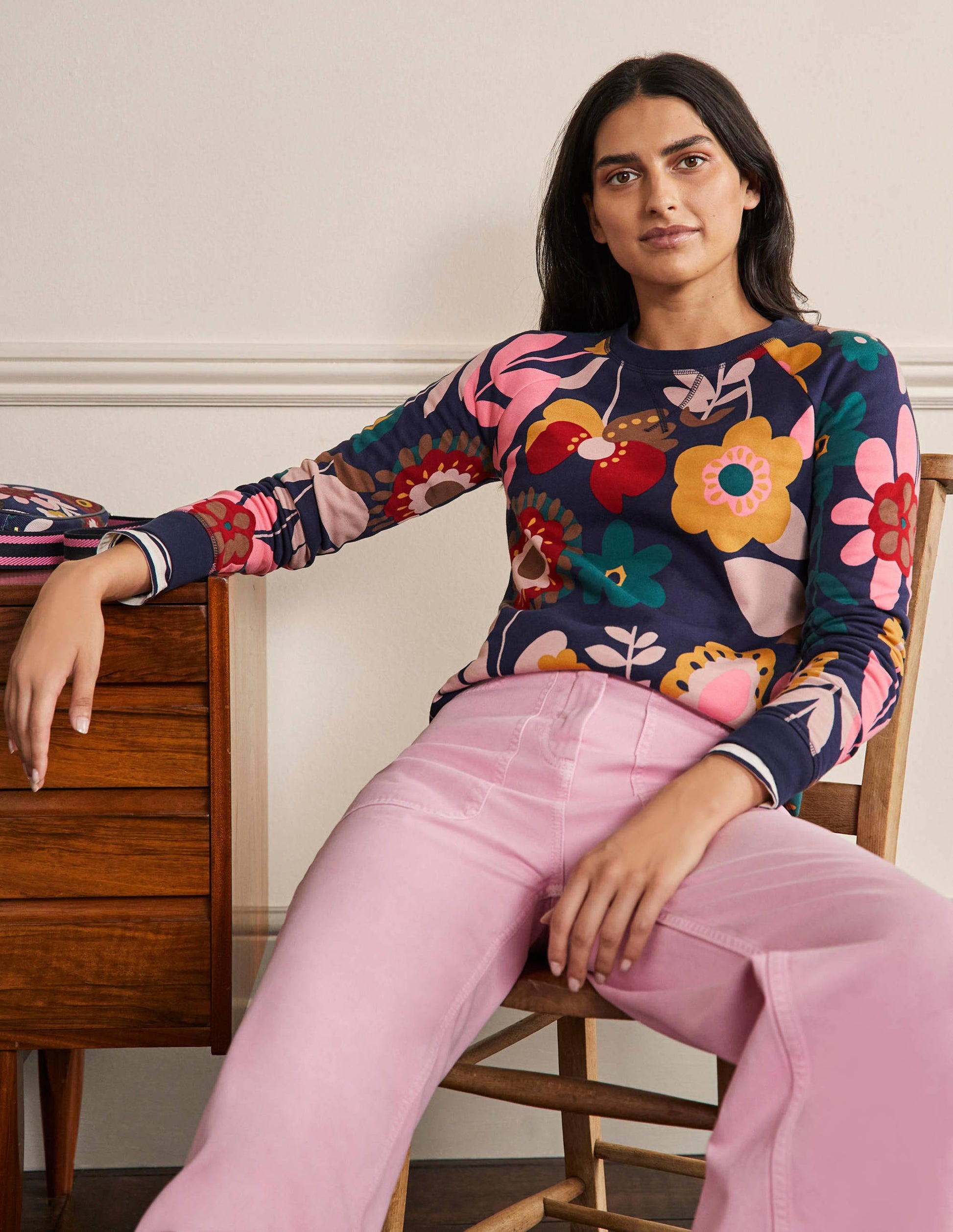 Printed Cotton Sweatshirt-Navy Flora Bloom-4